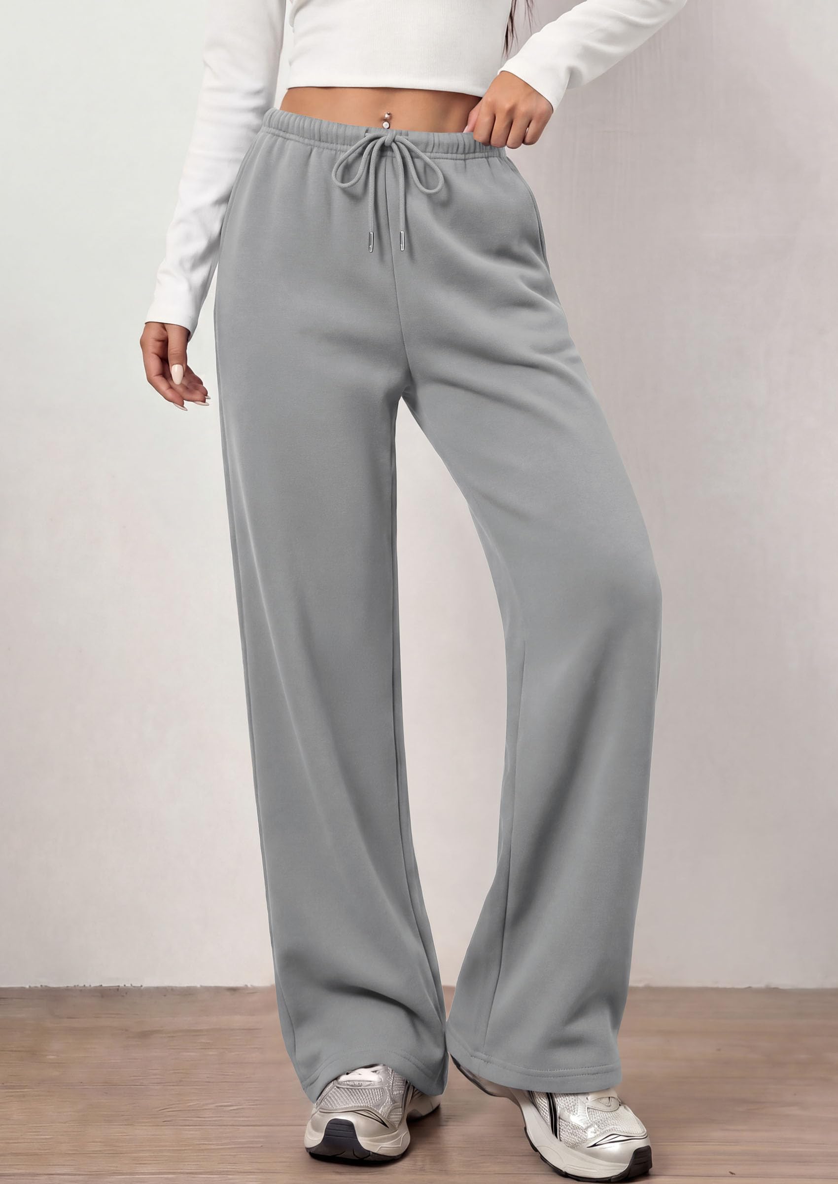 PRETTYGARDEN Womens Wide Leg Sweatpants Fleece Lounge Pants | Elastic Drawstring Waist,Baggy Jogger Yoga Sweat pants,Pockets,Fall Winter Clothes,Loose Daily Casual & Loungewear Trousers