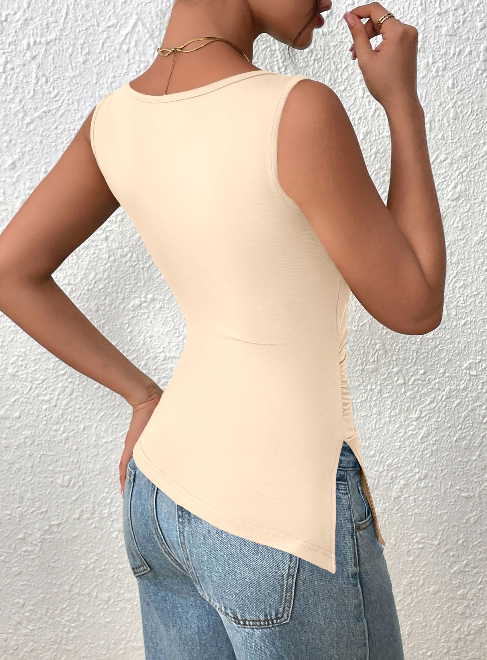 PRETTYGARDEN Womens Ruched Tank Tops  Summer Sleeveless Slim Fit T Shirts Blouses Going Out Y2K Fashion Clothes