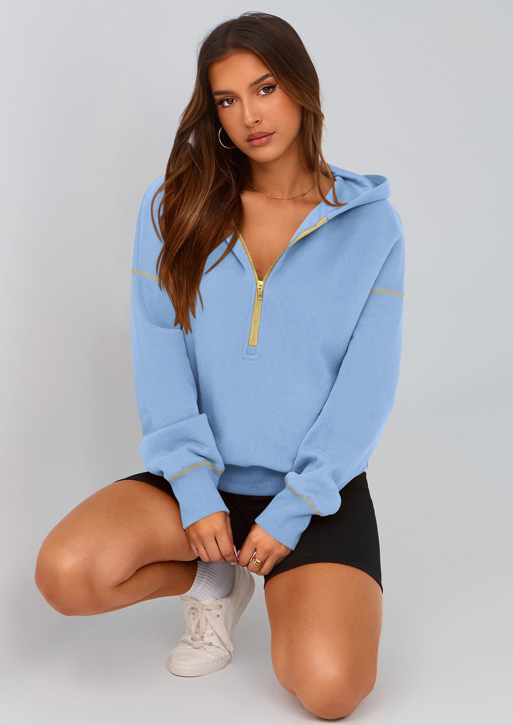 PRETTYGARDEN Women's  Fall Hooded Sweatshirts Long Sleeve Half Zip Cropped Hoodies Pullover Winter Fashion Clothes