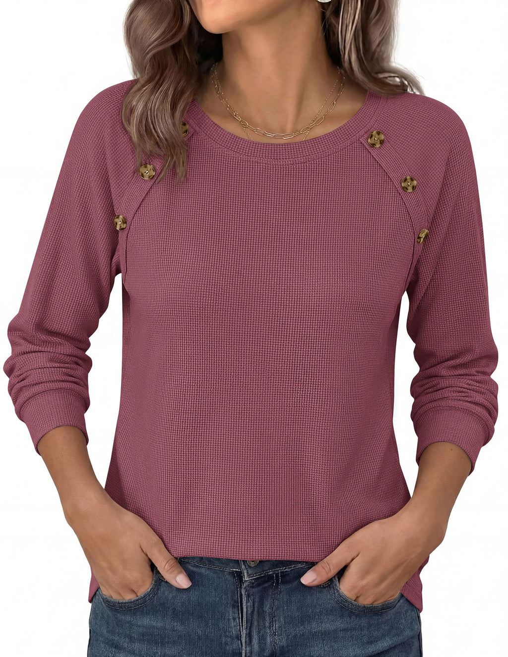 PRETTYGARDEN Long Sleeve Shirts for Women Waffle Knit Tops Fall Fashion Dressy Casual Loose Tunic Blouse Winter Clothing