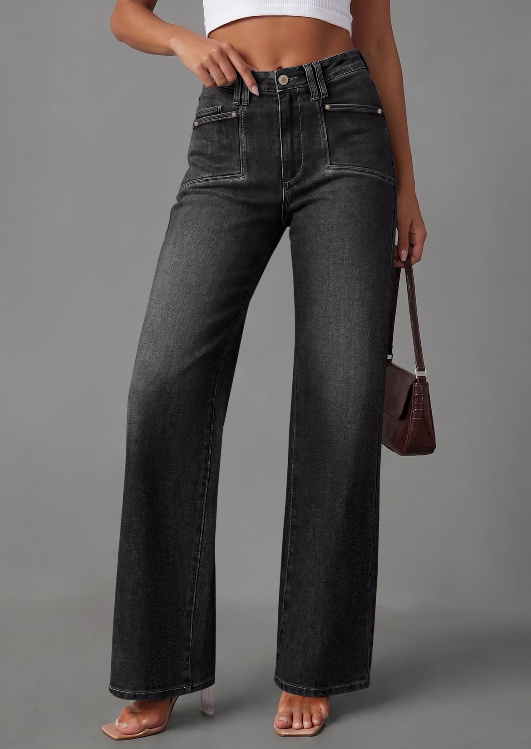PRETTYGARDEN High Waisted Wide Leg Jeans for Women 2026 Trendy | Classic Straight Baggy Fit, Stretchy Denim Pants with Pockets, Casual Daily Work Going Out, All Season Wear