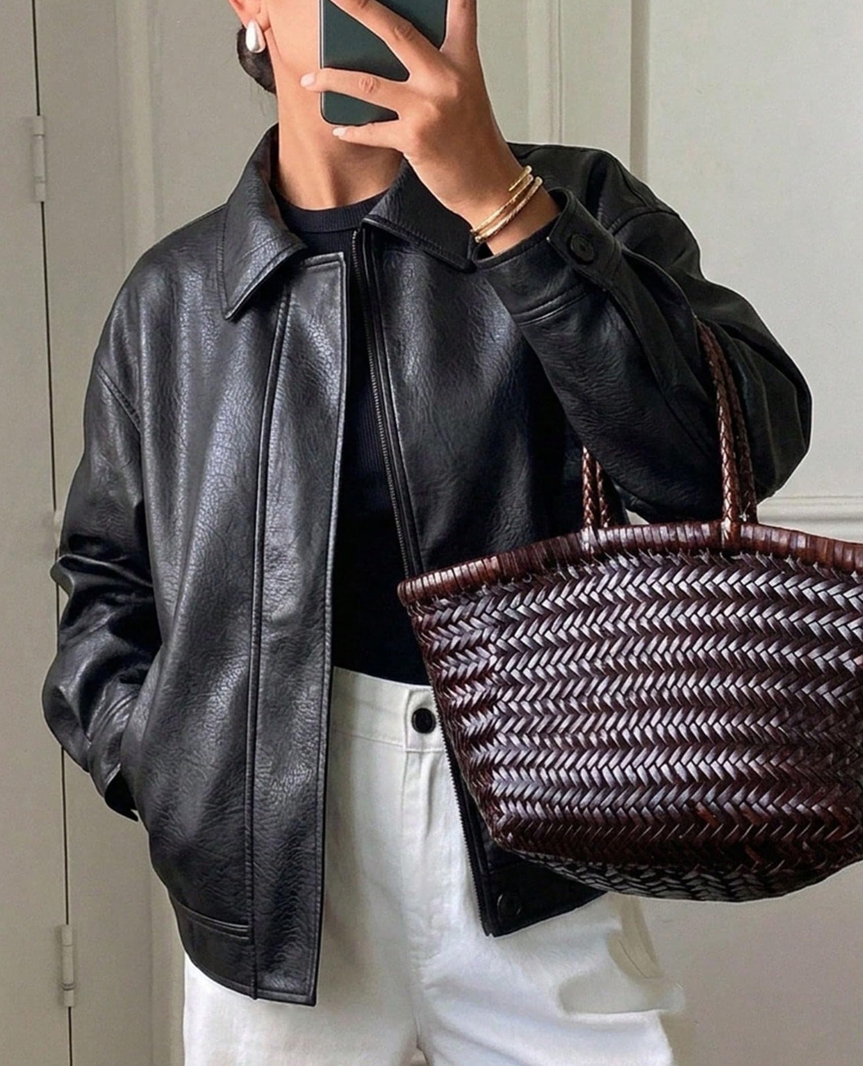 PRETTYGARDEN Women's Faux Leather Oversized Motorcycle Jackets