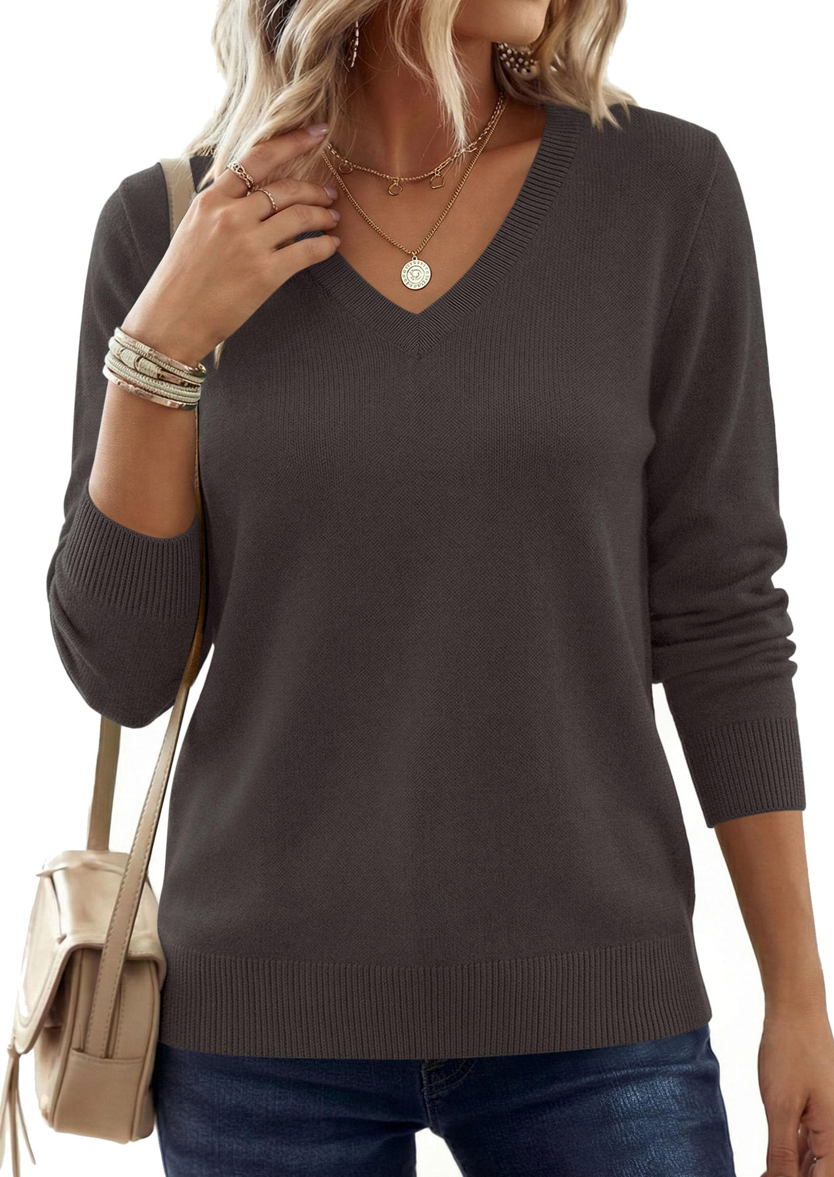 PRETTYGARDEN V Neck Sweaters for Women Cozy Fall Fashion | Soft Knit Loose Tops, Classic Pullover, Basic Layering Shirt for Office Work, Holiday, Casual Outings, Winter Warm Clothes