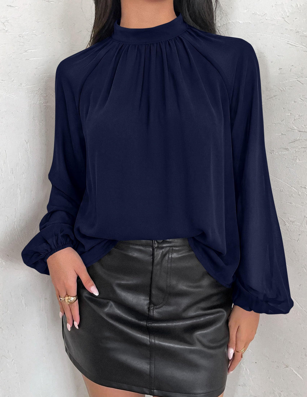 PRETTYGARDEN Chiffon Blouses for Women Dressy Casual Mock Neck Tops