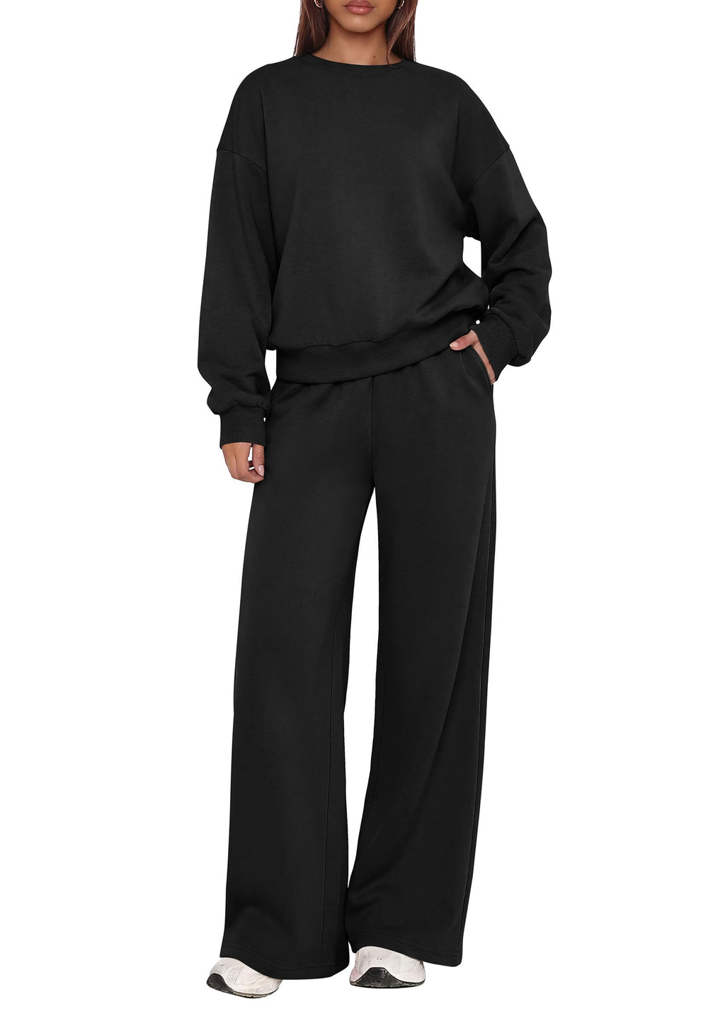 PRETTYGARDEN 2 Piece Lounge Sets for Women Casual Sweatsuits | Soft Fleece Lining,Crew Neck Oversized Sweatshirt & Wide Leg Pants,Workout Airport Matching Set Tracksuit,Fall Winter Outfits