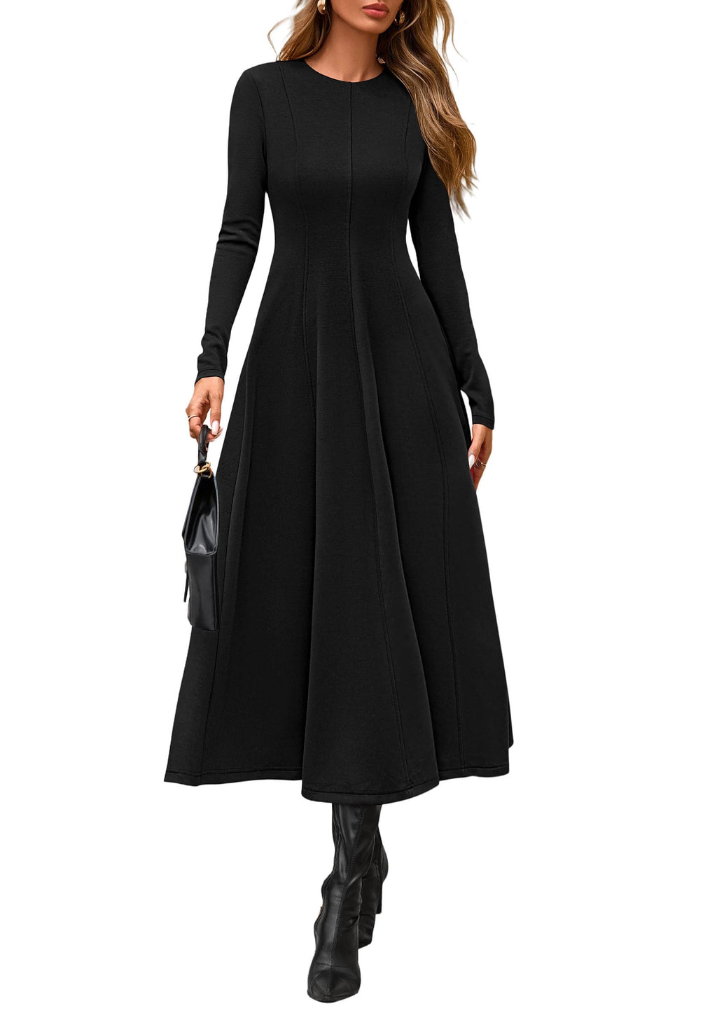 PRETTYGARDEN Cocktail Dresses for Women  Elegant Classy Fall Long Sleeve Midi A Line Flowy Modest Winter Party Dress