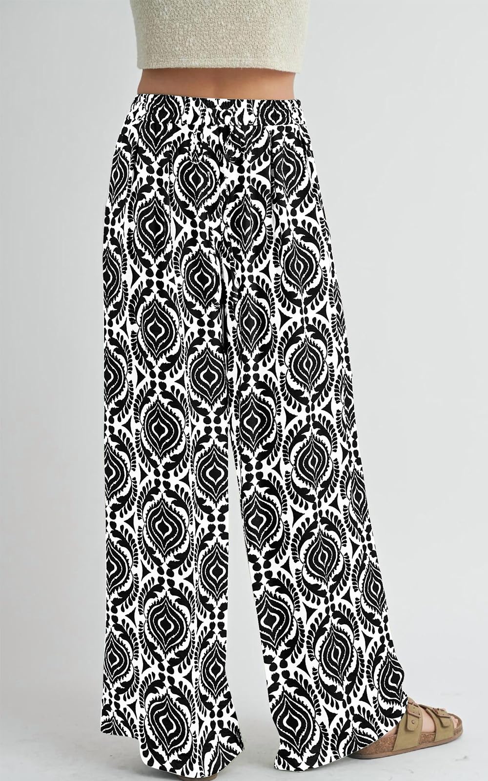 PRETTYGARDEN Womens Pants Elastic Waist Floral Lightweight Palazzo Pants for Women Casual Lounge Wide Leg Pants Woman