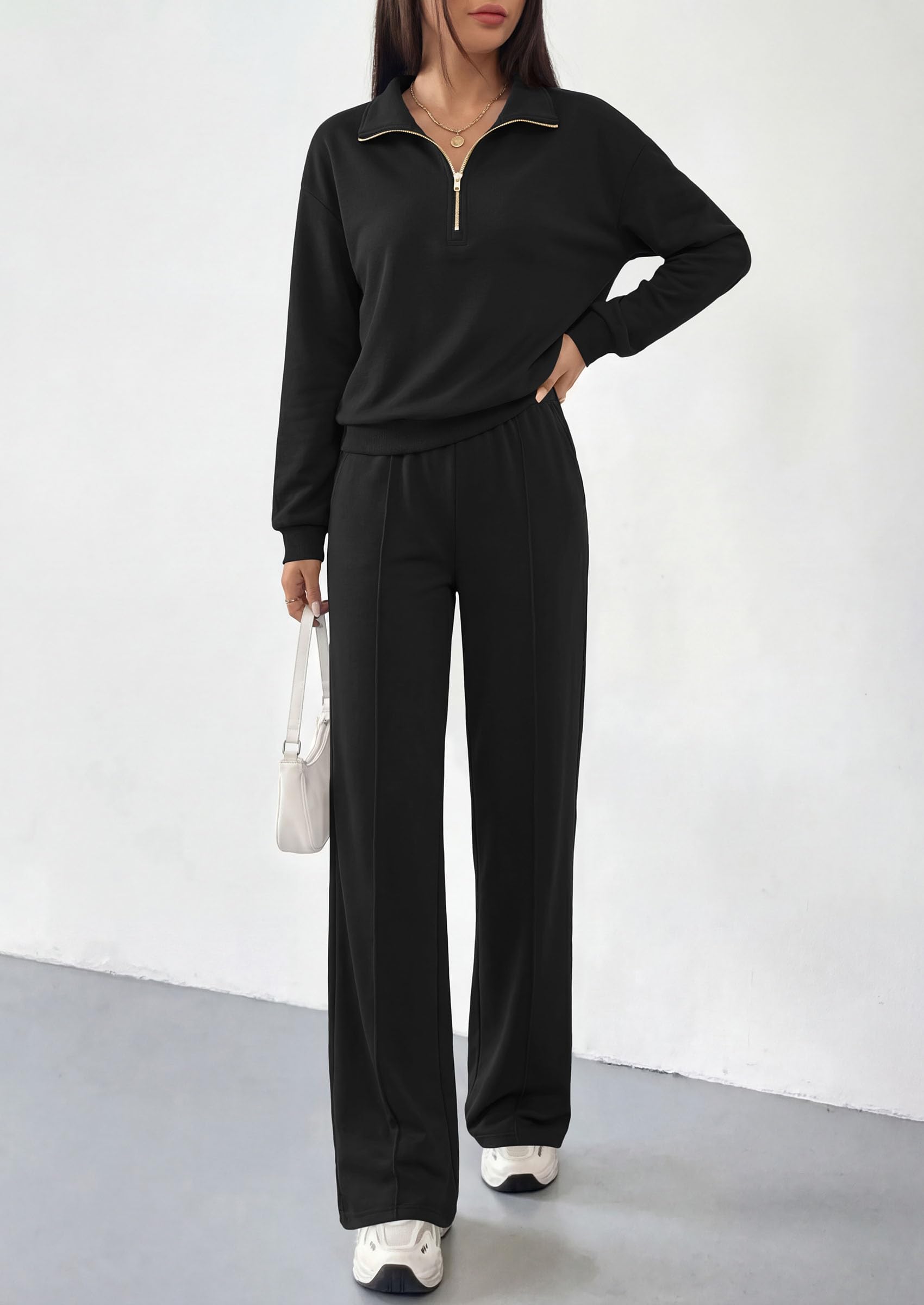 PRETTYGARDEN Women's Lounge Sets 2 Piece Outfits Sweatsuits | Half Zip Pullover Sweatshirts, Wide Leg Pants Pockets, Matching Workout Tracksuits, Airport Travel Resort Wear, Fall Clothes