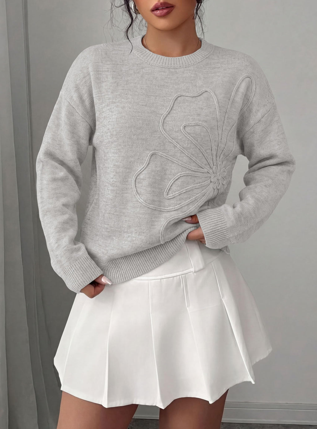 PRETTYGARDEN Women Fall Sweaters Trendy Floral Knit Pullover | Flower Embroidered Tops, Crew Neck, Soft Long Sleeve Shirts, Cozy Winter Layering Clothes for Casual Outing, Holiday Party