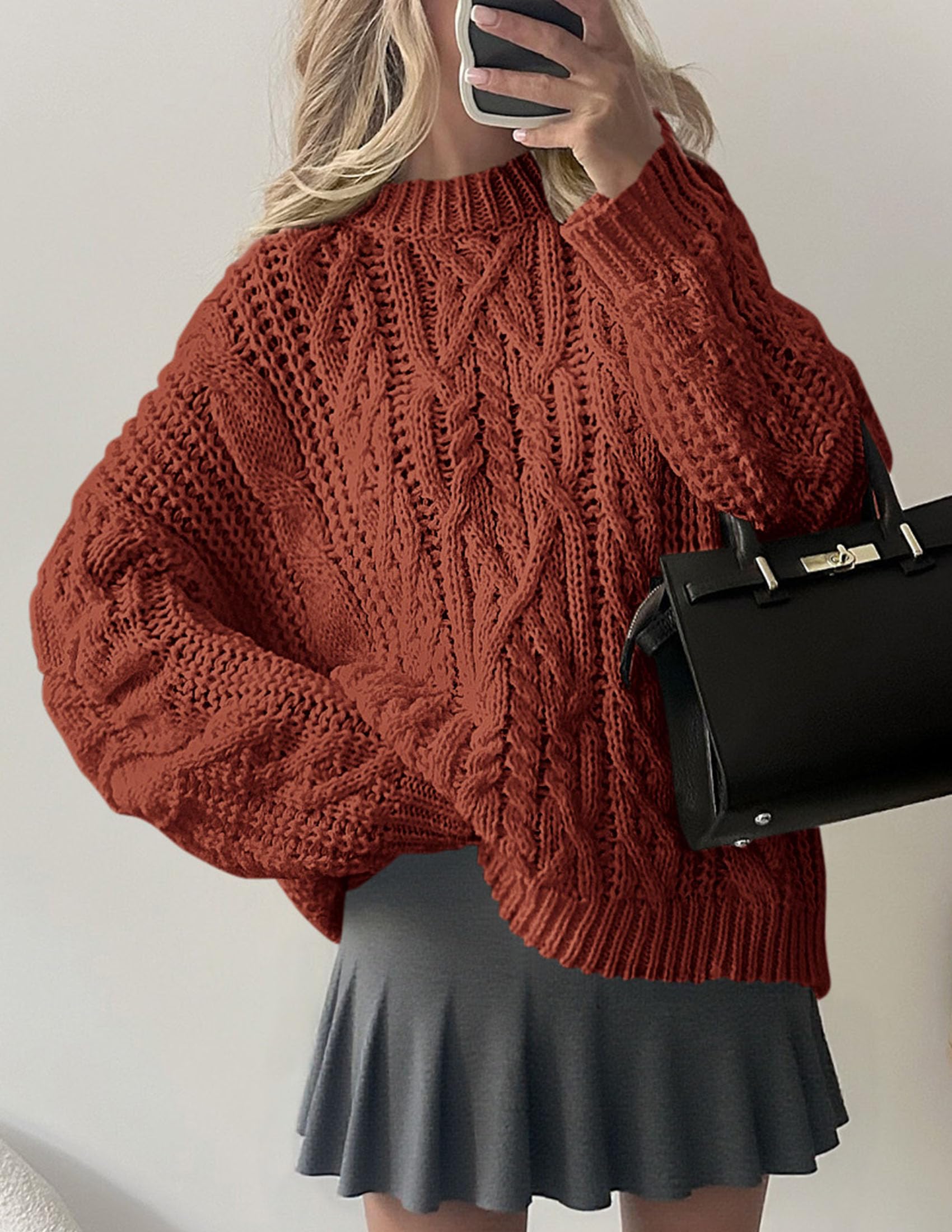 PRETTYGARDEN Women's Oversized Fall Sweaters Casual Long Sleeve Crewneck Chunky Cable Knit Pullover Tops Winter Clothes