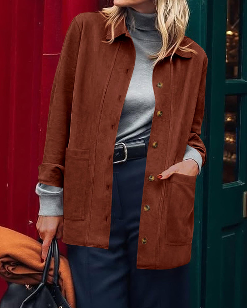 BTFBM Faux Suede Jacket Women Fall Fashion Leather Jackets Long Sleeve Button Down Winter Coats Shackets Outerwear