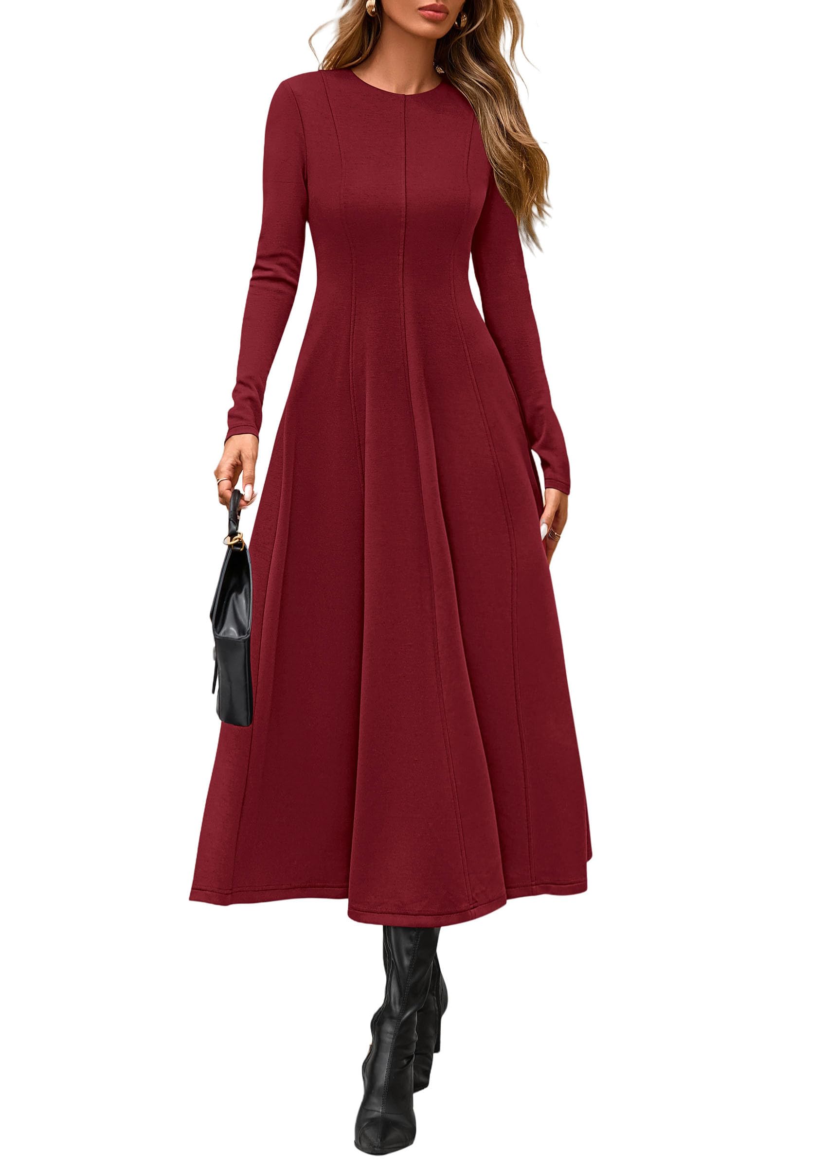 PRETTYGARDEN Cocktail Dresses for Women  Elegant Classy Fall Long Sleeve Midi A Line Flowy Modest Winter Party Dress
