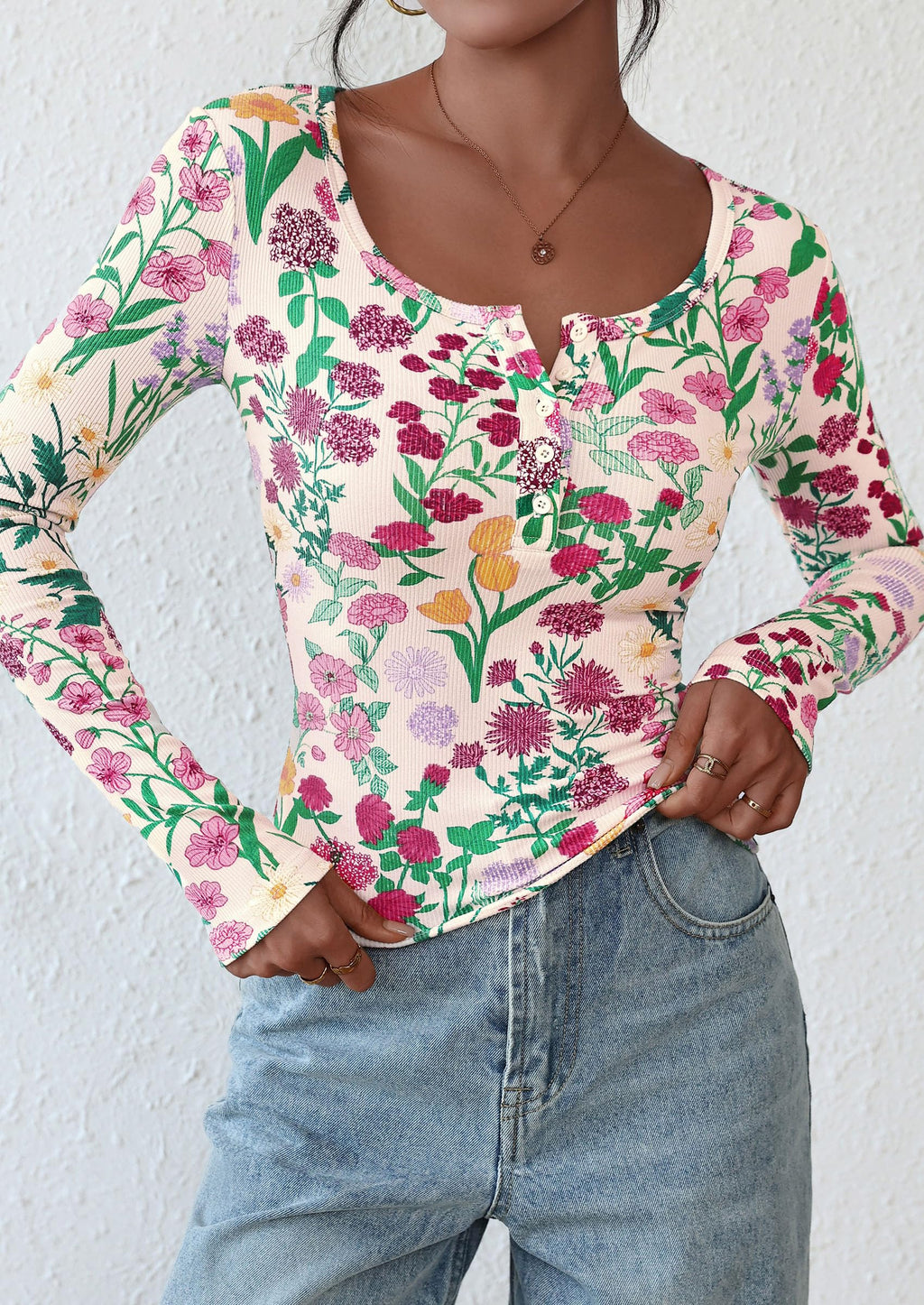 PRETTYGARDEN Women's Fall Long Sleeve Henley T Shirts Button Ribbed Knit Slim Fit Basic Tops Blouse Casual Outfits