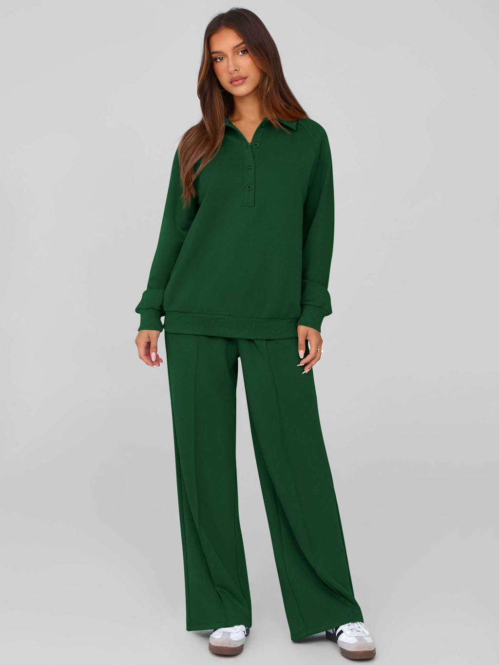 PRETTYGARDEN Women Fall 2 Piece Outfits Sweatsuits Lounge Sets Quarter Button Long Sleeve Sweatshirt, Wide Leg Sweat Pants, Casual 2 Piece Sets Tracksuit, Airport Travel Outfits for Women