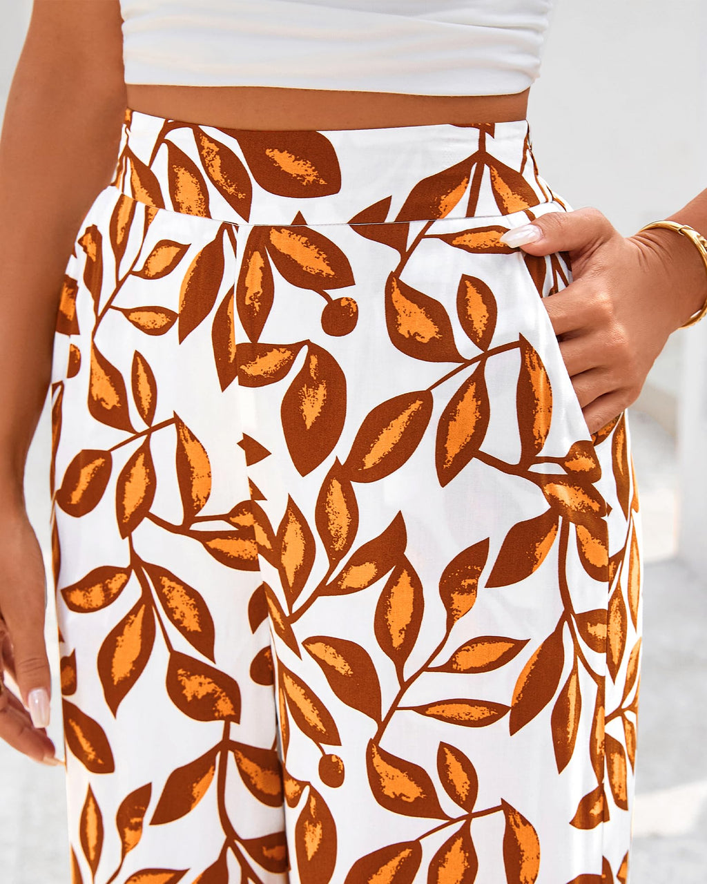 FreshPretty Womens Wide Leg Summer Pants Boho Beach Vacation Loose Elastic Waist Printed Palazzo Pant Pockets