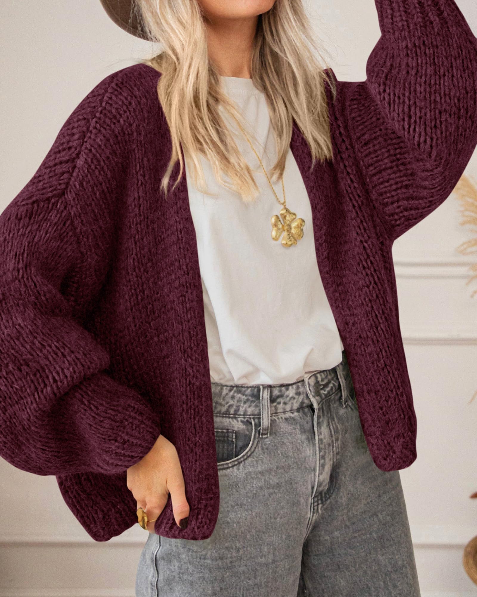 BTFBM Cardigan Sweaters for Women Fall Fashion Clothes | No Button No Pocket Design, Chunky Knit Open Front Cardigans, Ribbed Cuff Long Sleeve Sweater, Loose Winter Coat Clothing
