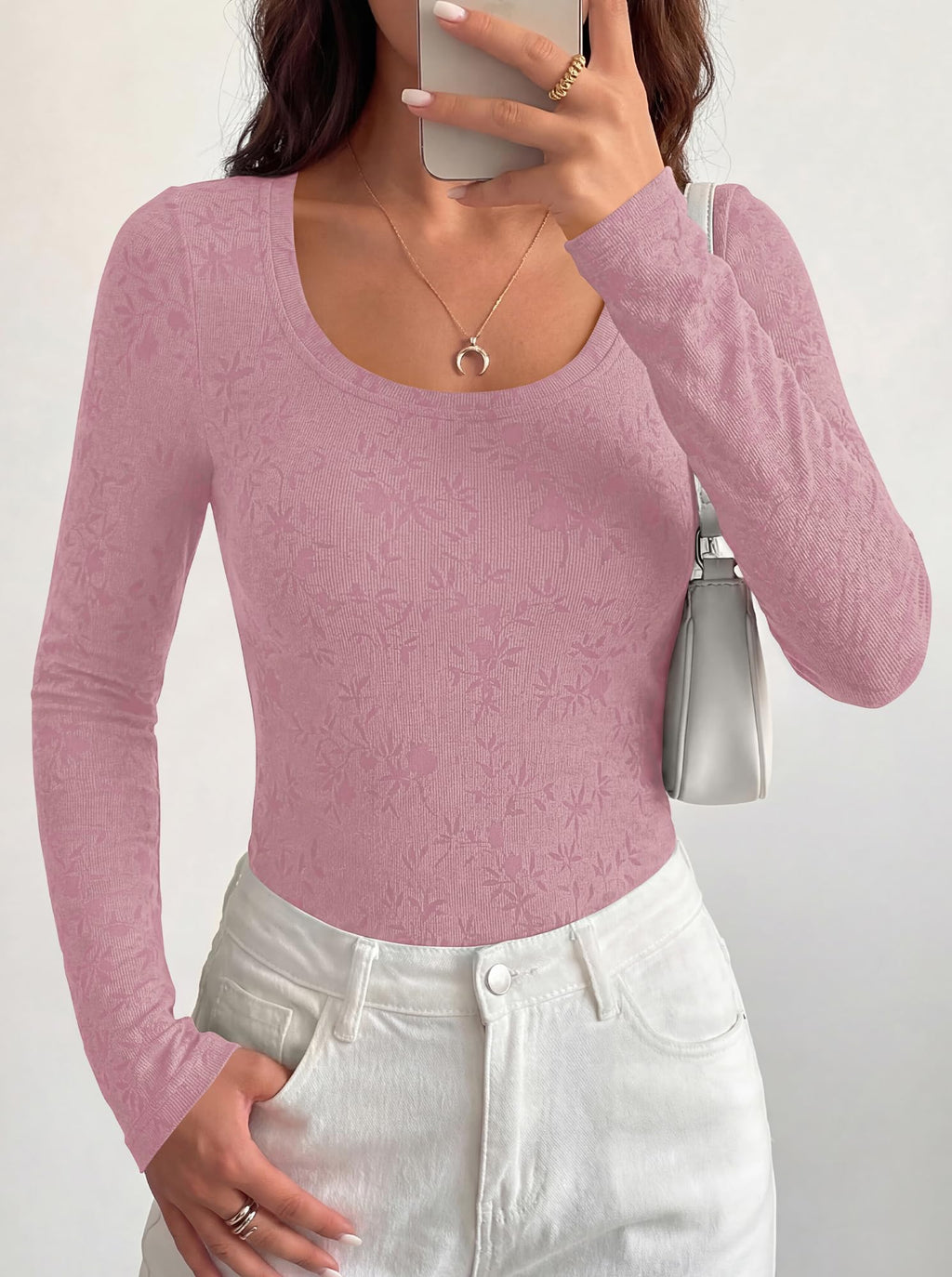 BTFBM Women's Long Sleeve Scoop Neck Shirts Floral Tops | Casual Women Fall Clothes, Ribbed Slim Fitted T-Shirts, y2k Fashion Clothing, Concert Going Out Top, Club Date Night Outfits