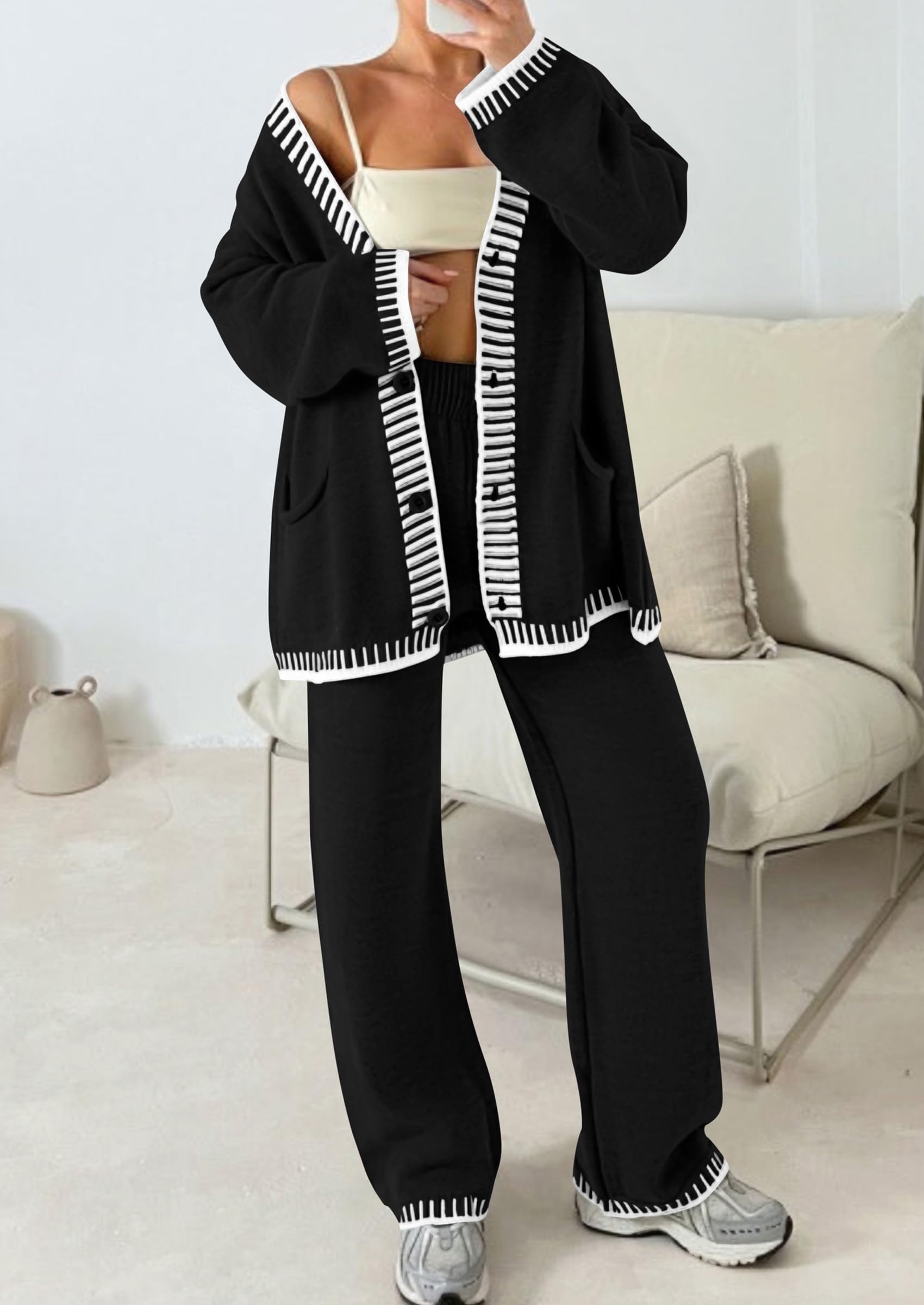 PRETTYGARDEN Lounge Sets for Women Fall Loungewear 2 Piece Outfits Cardigan Sweaters Track Suit Matching Winter Clothing