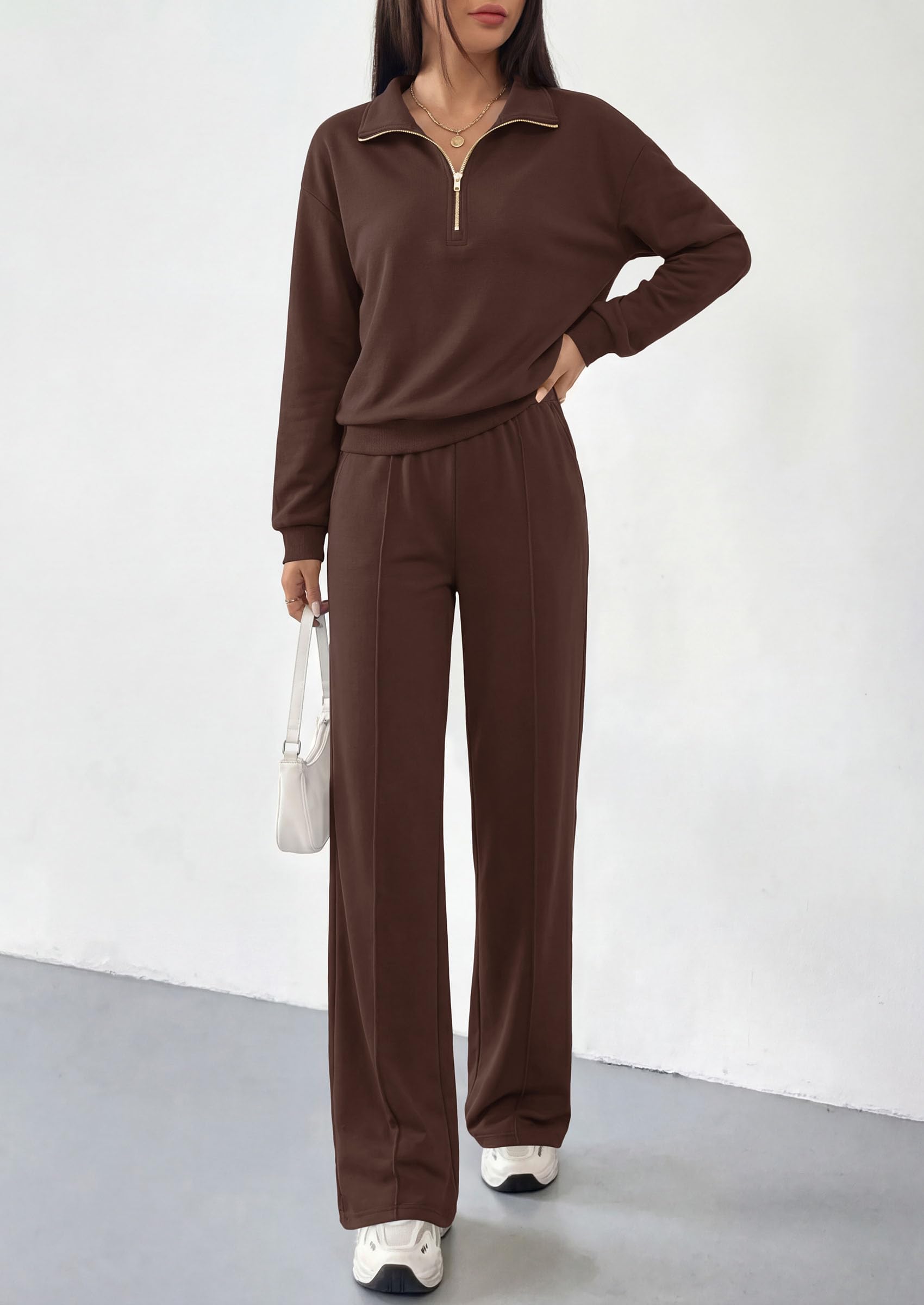 PRETTYGARDEN Women's Lounge Sets 2 Piece Outfits Sweatsuits | Half Zip Pullover Sweatshirts, Wide Leg Pants Pockets, Matching Workout Tracksuits, Airport Travel Resort Wear, Fall Clothes