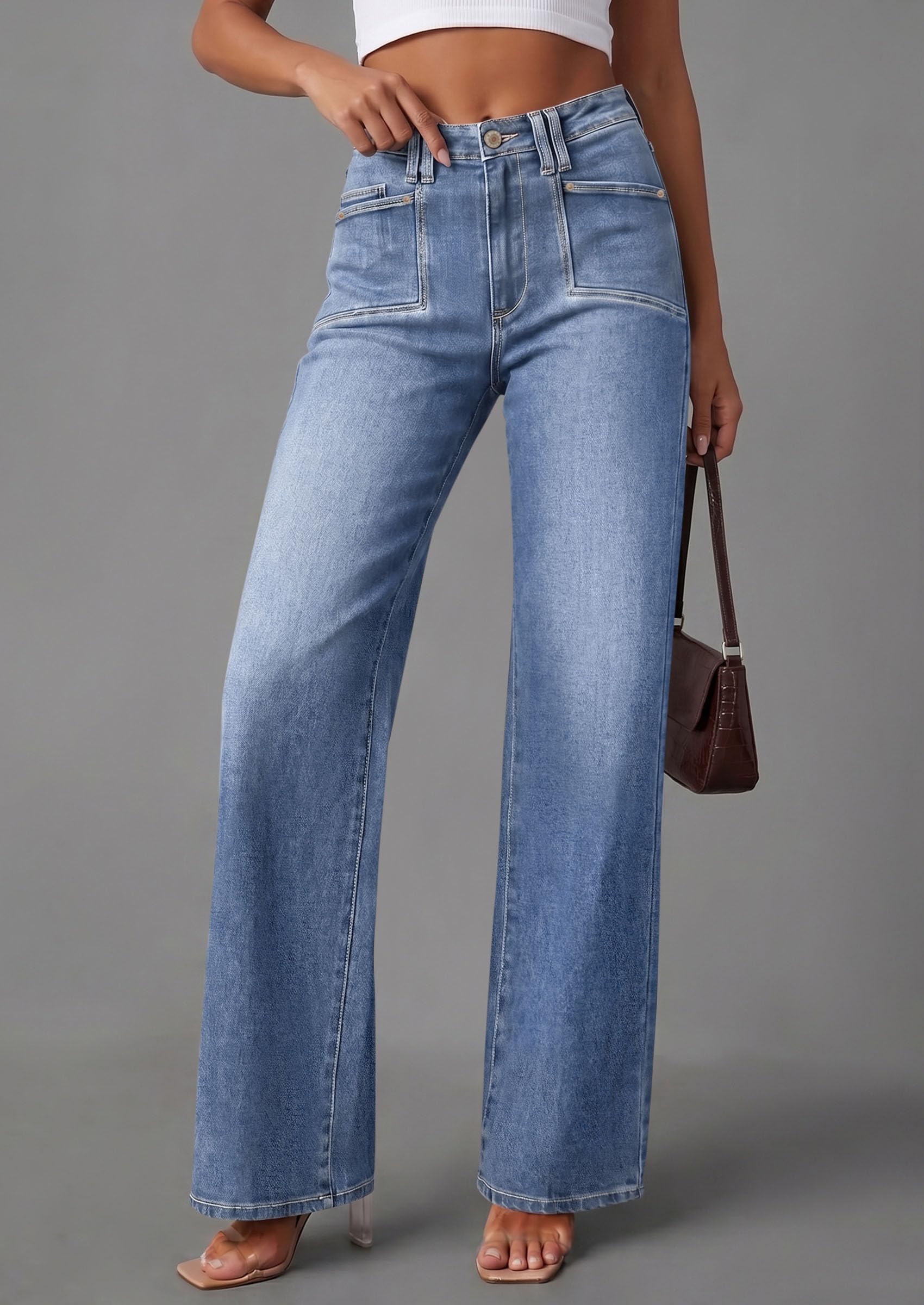 PRETTYGARDEN High Waisted Wide Leg Jeans for Women 2026 Trendy | Classic Straight Baggy Fit, Stretchy Denim Pants with Pockets, Casual Daily Work Going Out, All Season Wear