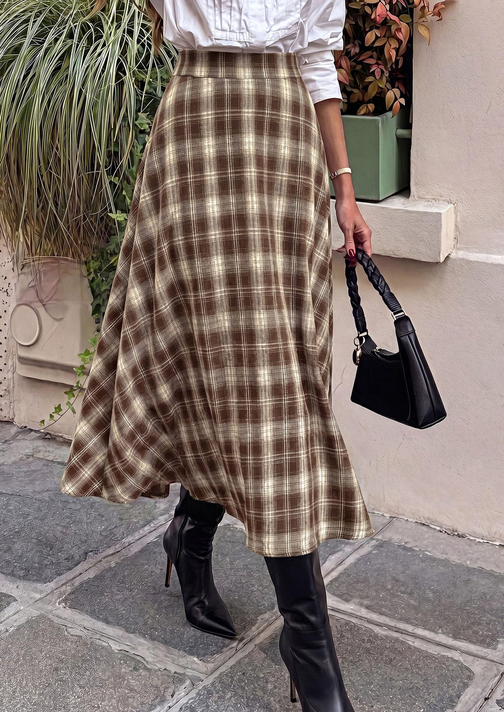 PRETTYGARDEN Women's Plaid High Waisted A-Line Midi Skirts