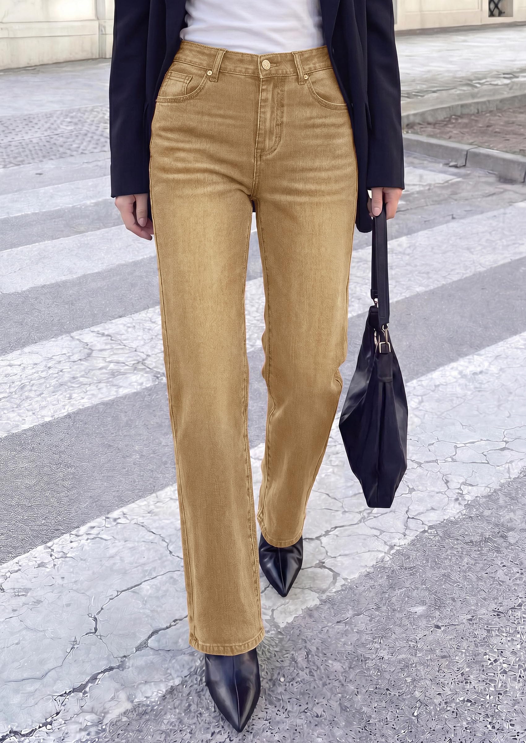 PRETTYGARDEN Womens Jeans Straight Leg Stretchy High Waist | Classic Rigid Structured Tummy Control Pants with Practical Pockets, Ideal for Business Office, Daily Casual, Back to School