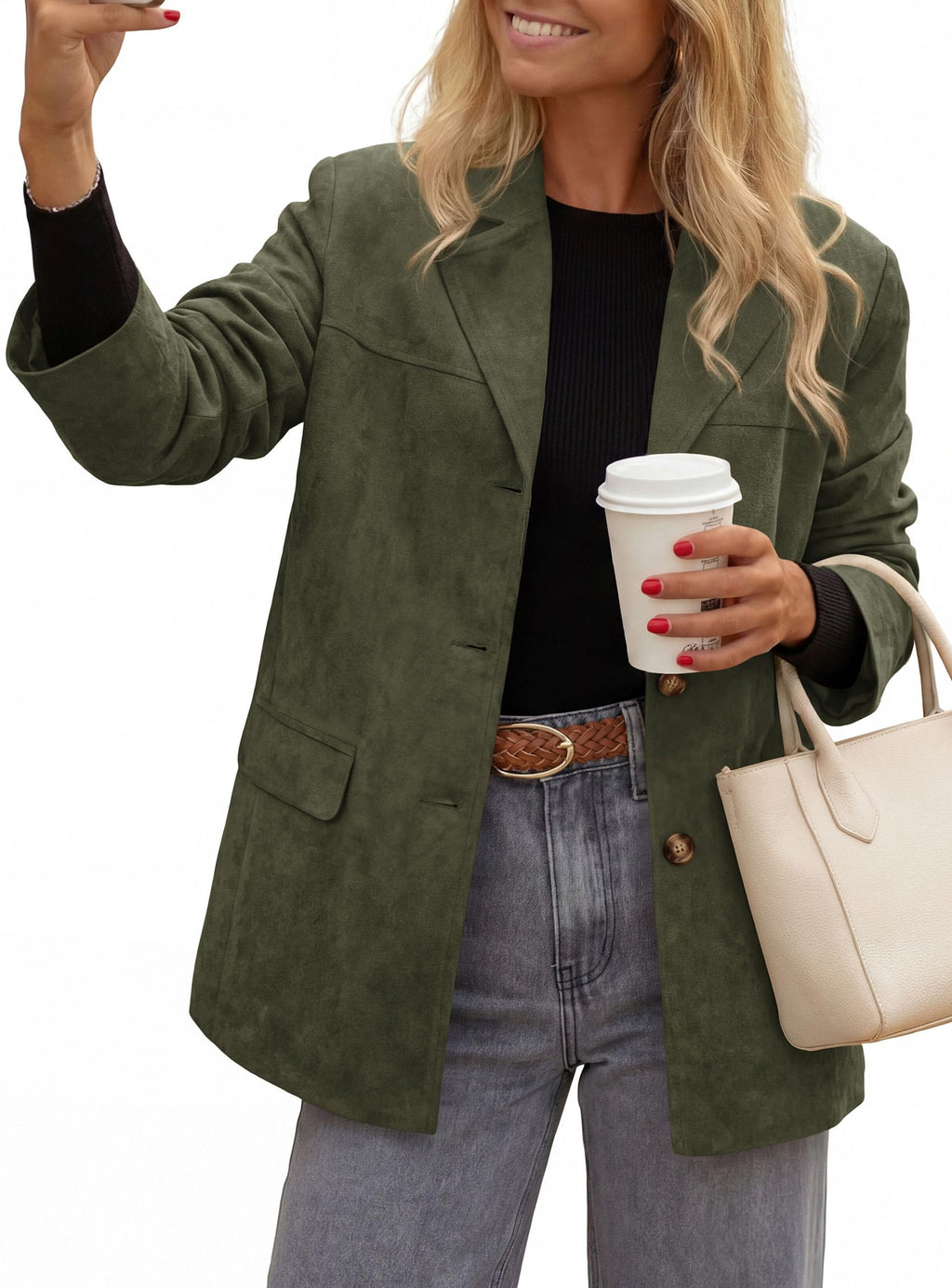 PRETTYGARDEN Women's Faux Suede Western Blazer Jacket