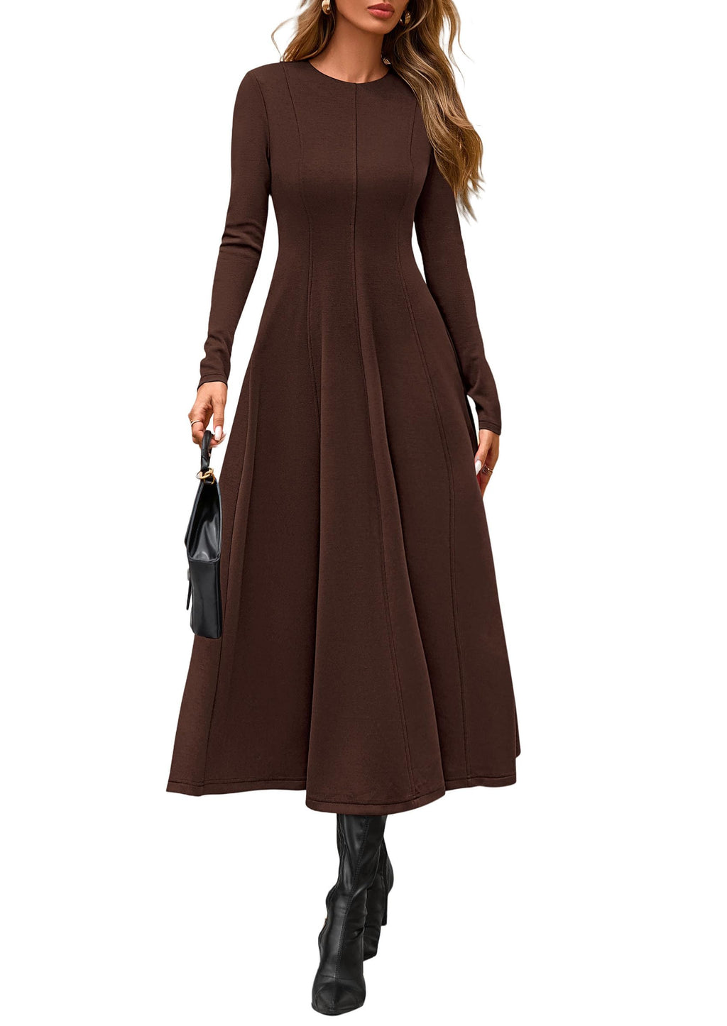 PRETTYGARDEN Cocktail Dresses for Women  Elegant Classy Fall Long Sleeve Midi A Line Flowy Modest Winter Party Dress