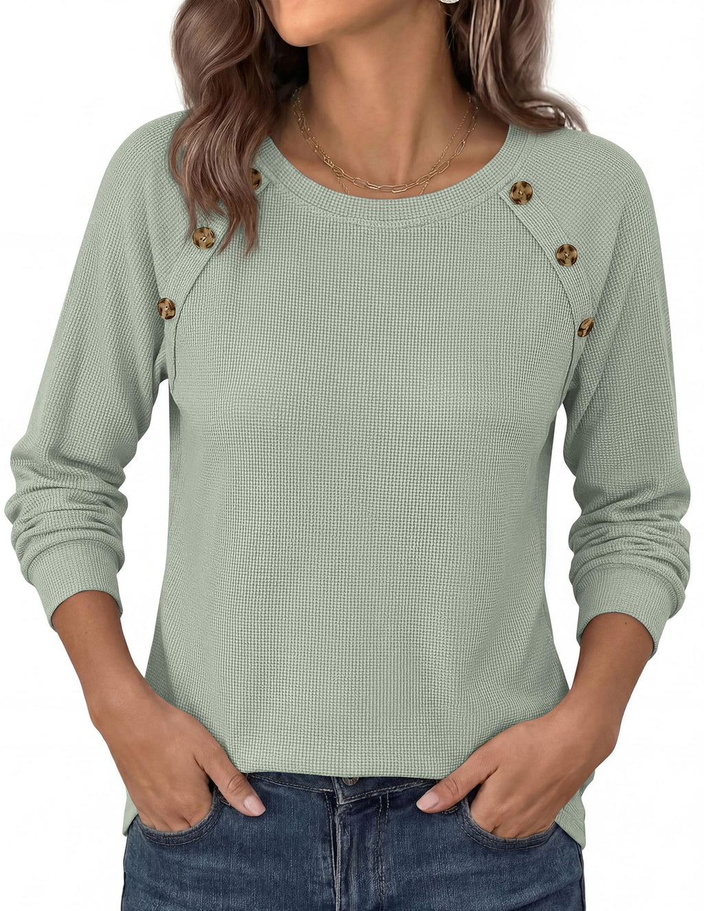 PRETTYGARDEN Long Sleeve Shirts for Women Waffle Knit Tops Fall Fashion Dressy Casual Loose Tunic Blouse Winter Clothing