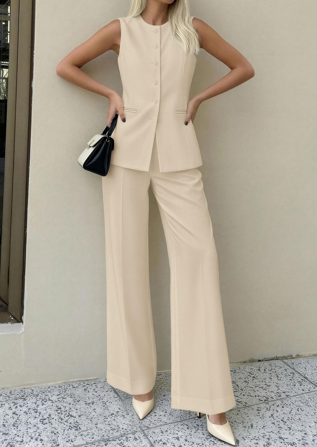 PRETTYGARDEN Women's 2 Piece Sets Summer  Work Clothes Sleeveless Blazer Vest Pants Suits Spring Business Casual Outfits