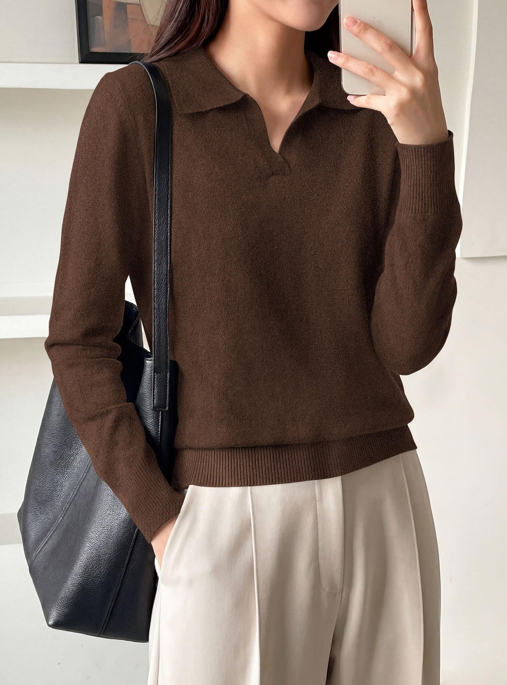 PRETTYGARDEN Womens Long Sleeve Collared Polo Sweater | Breathable Soft Ribbed Knit, Lapel V Neck Pullover Sweaters, Business Casual Work Office Tops, 2026 Trendy Fall Outfits
