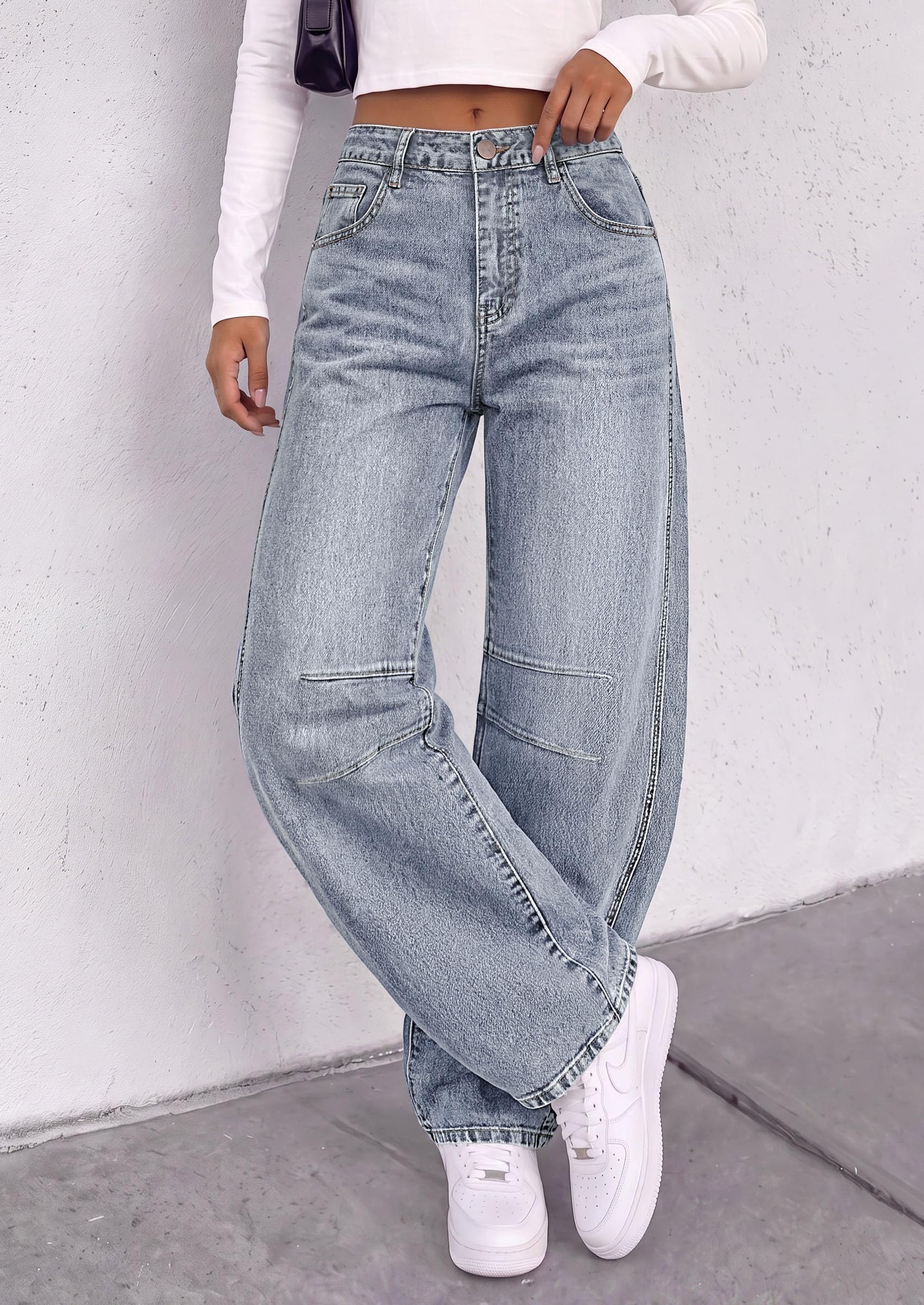 PRETTYGARDEN Women's Barrel Baggy Jeans High Waisted Pants