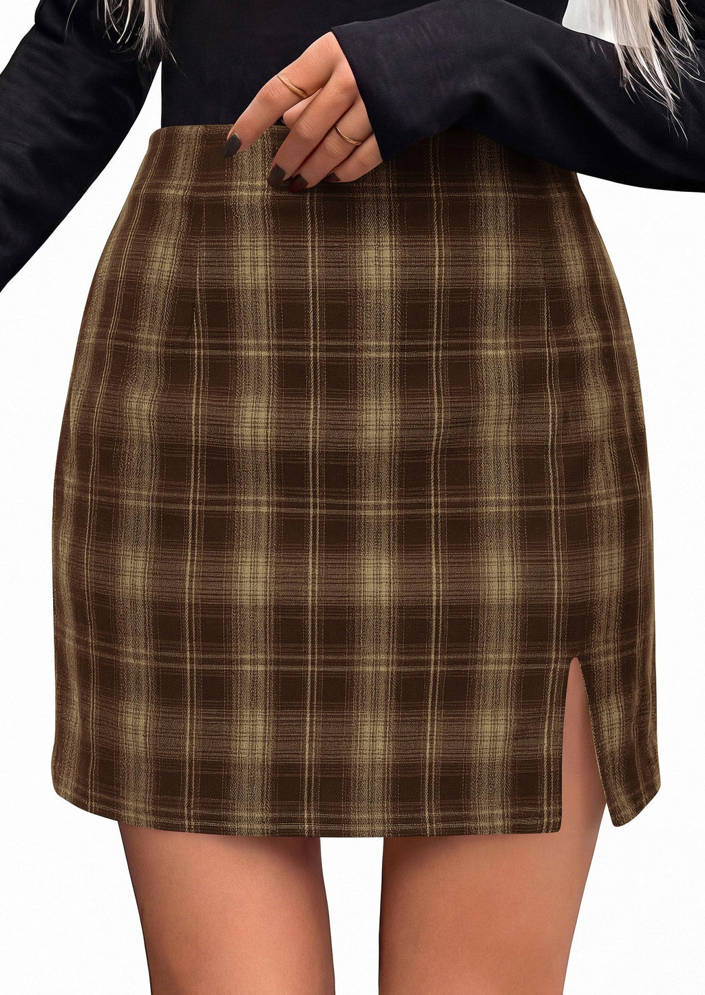 PRETTYGARDEN Women's Plaid Mini Bodycon Pencil Skirts Fall