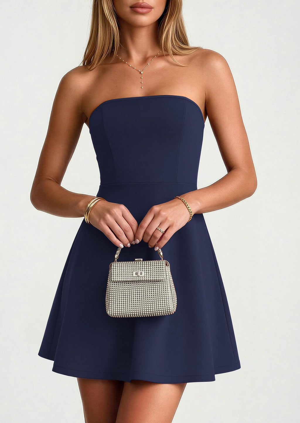PRETTYGARDEN Women's Strapless Mini Summer Dress  Spring A Line Tube Top Wedding Guest Cocktail Party Short Dresses