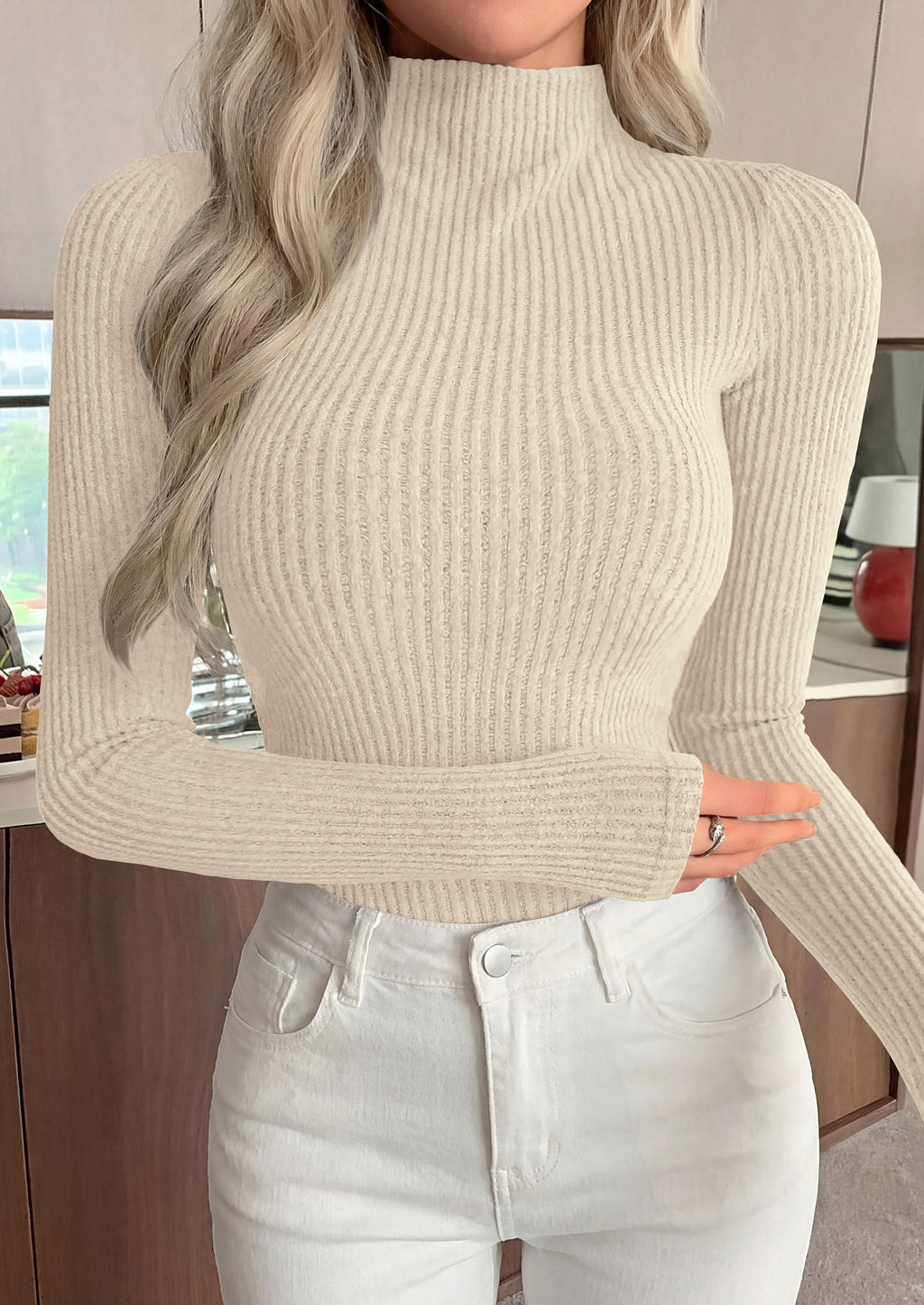PRETTYGARDEN Long Sleeve Shirts for Women Mock Turtleneck Tops