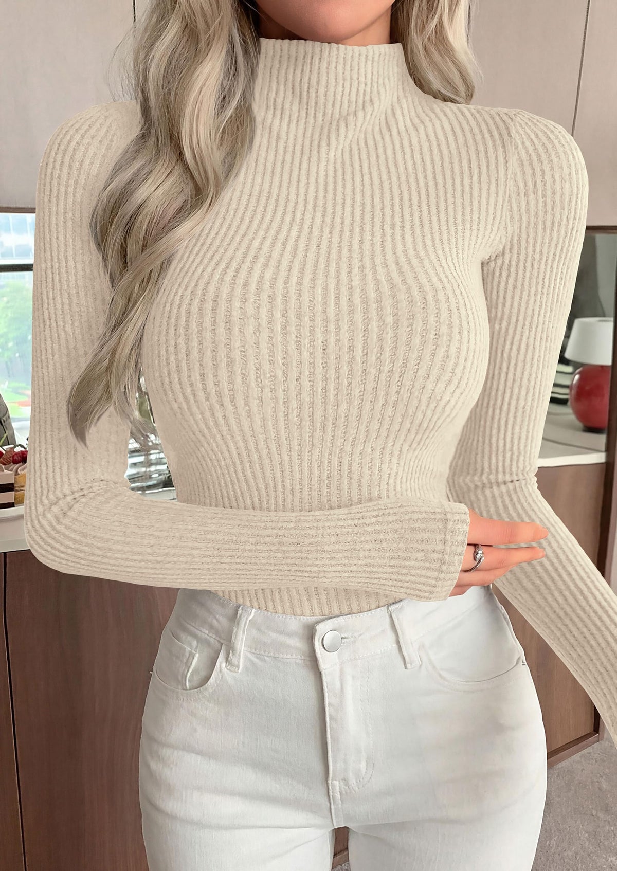 PRETTYGARDEN Long Sleeve Shirts for Women Mock Turtleneck Tops