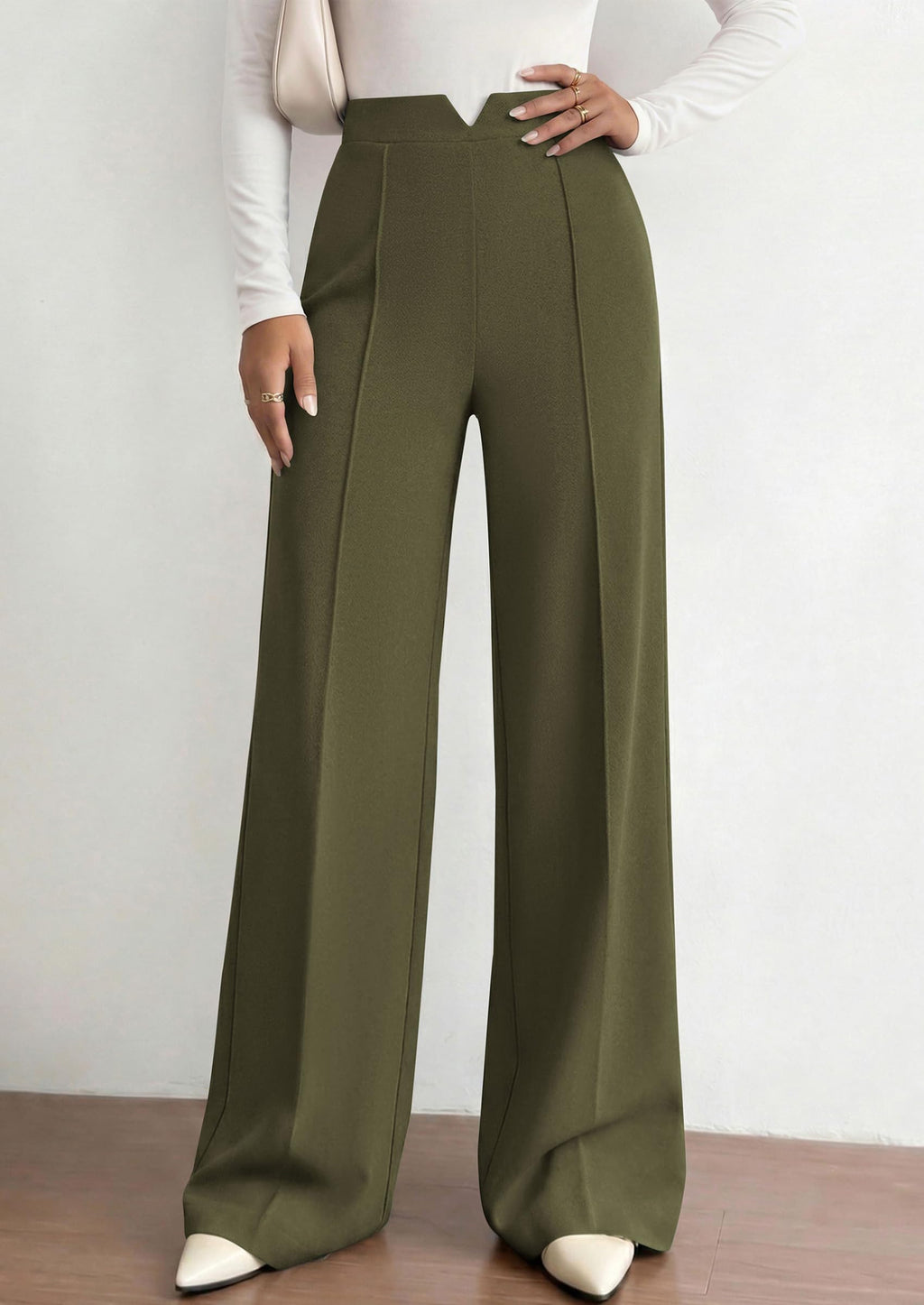 PRETTYGARDEN Women's Dressy Casual Wide Leg Palazzo Pants | V Notch High Waist, Soft Stretchy Knit Flowy Long Lounge Trousers, Casual Daily Office Work Outfits, 2026 Fall Clothes