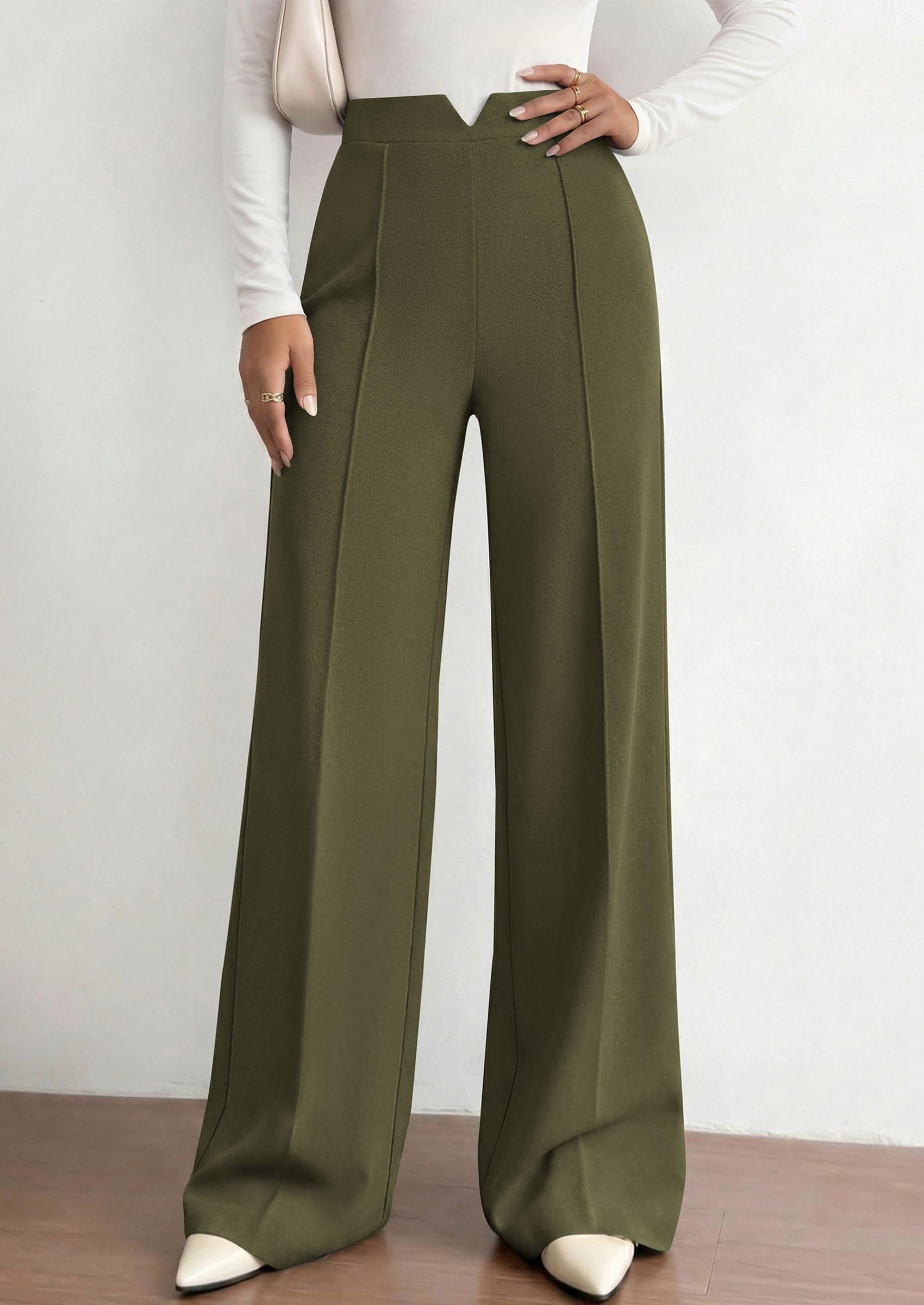 PRETTYGARDEN Women's Dressy Casual Wide Leg Palazzo Pants | V Notch High Waist, Soft Stretchy Knit Flowy Long Lounge Trousers, Casual Daily Office Work Outfits, 2026 Fall Clothes