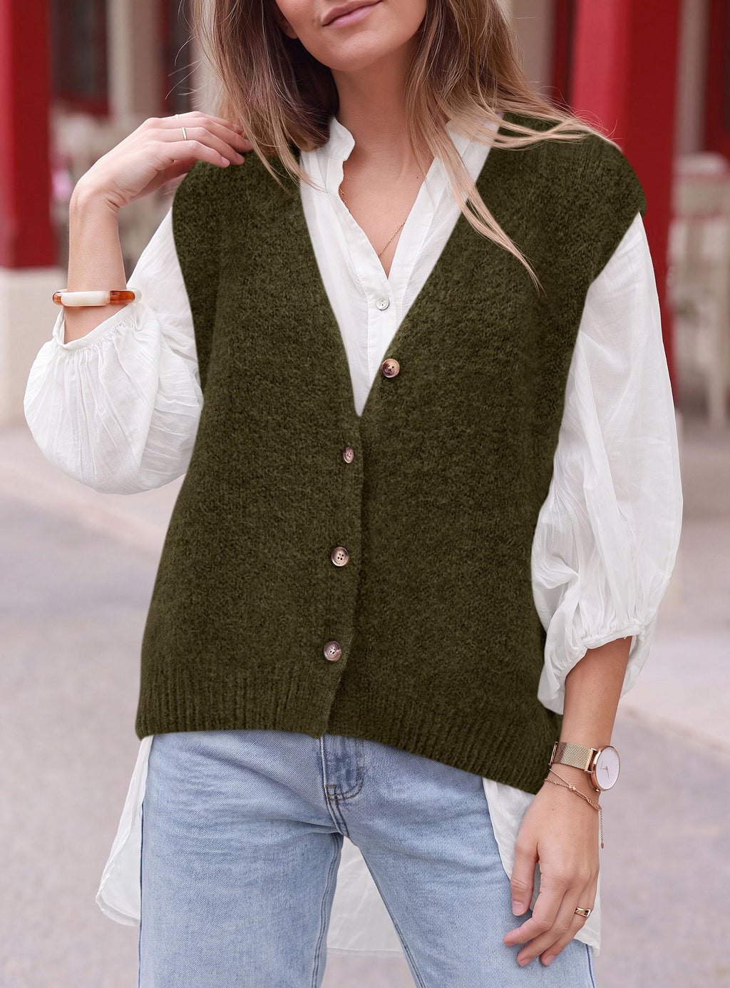 PRETTYGARDEN Womens Fall Sleeveless Button Down Sweater Vest | Soft Knit Fabric, Fashion Deep V Neck, Casual Loose Fit Sweater, Going Out Outfits, 2026 Trendy Winter Clothes
