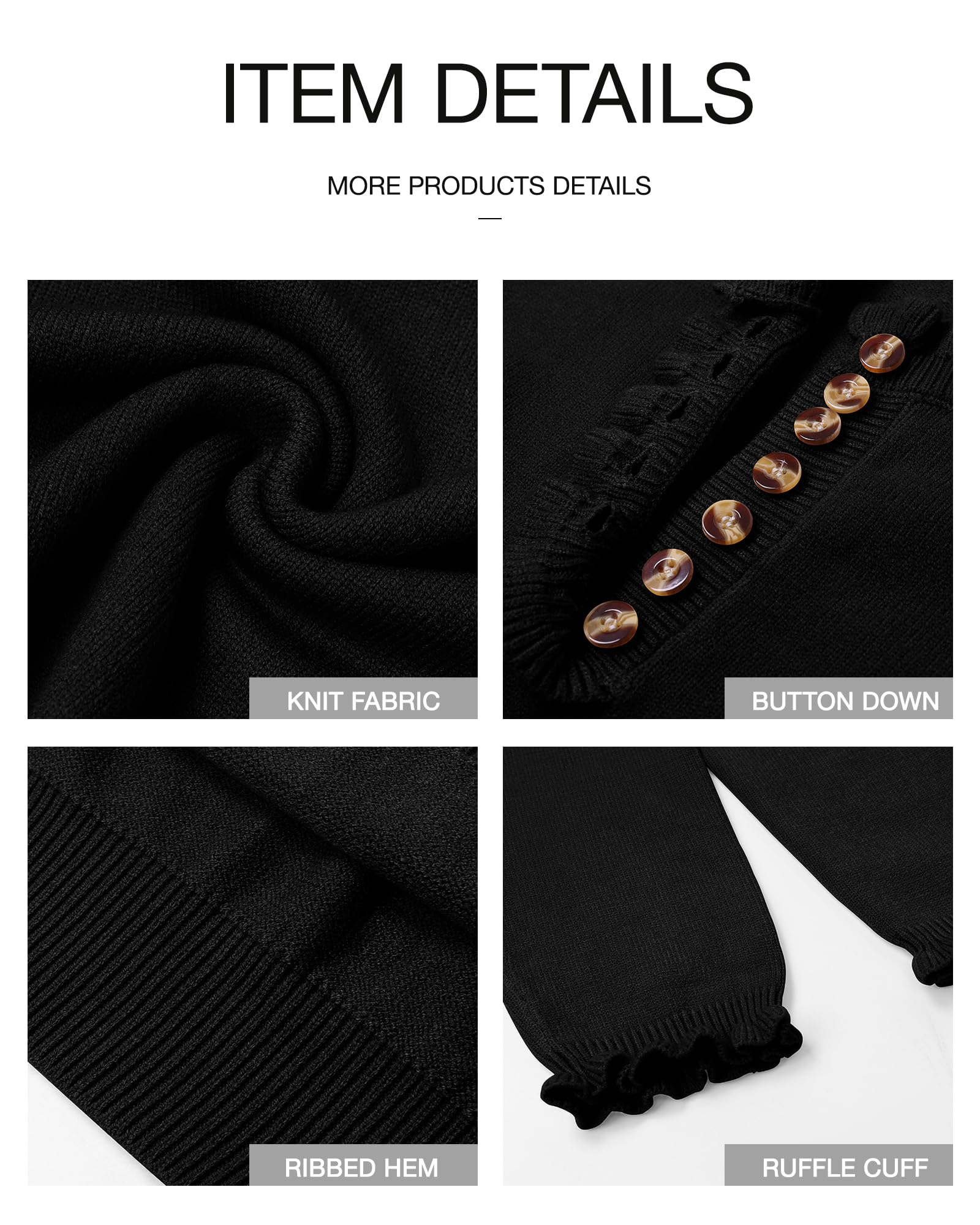 FreshPretty Womens Sweaters Fall Winter Clothes Long Sleeve Button Down Ruffle Crew Neck Casual Knitted Pullover Tops