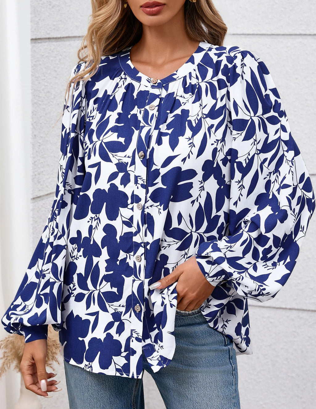 PRETTYGARDEN Women's Floral Button Down Blouse Fall Fashion Dressy Casual Long Sleeve Oversized Shirts Top Boho Clothes