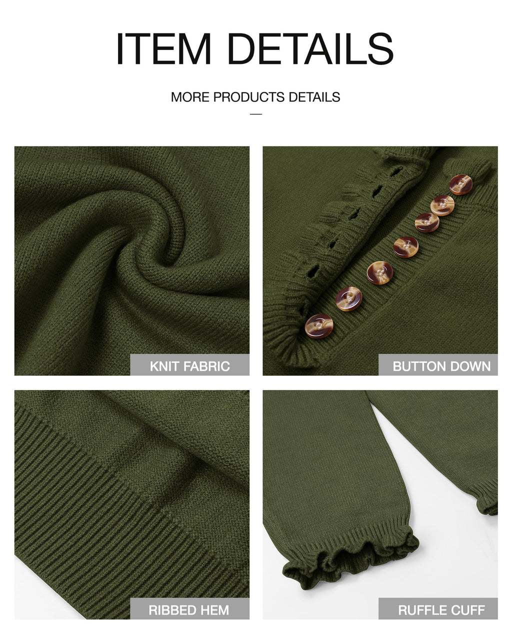 FreshPretty Womens Sweaters Fall Winter Clothes Long Sleeve Button Down Ruffle Crew Neck Casual Knitted Pullover Tops