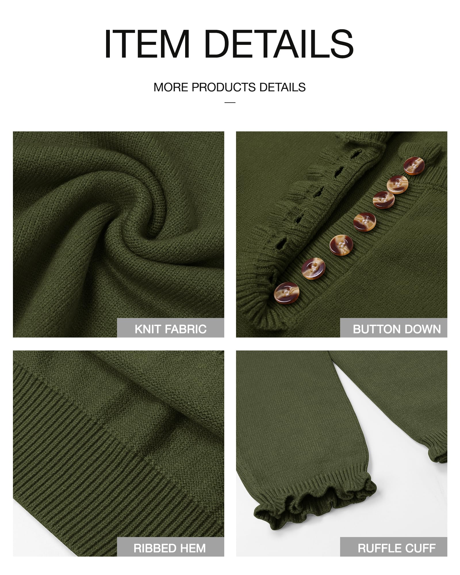 FreshPretty Womens Sweaters Fall Winter Clothes Long Sleeve Button Down Ruffle Crew Neck Casual Knitted Pullover Tops