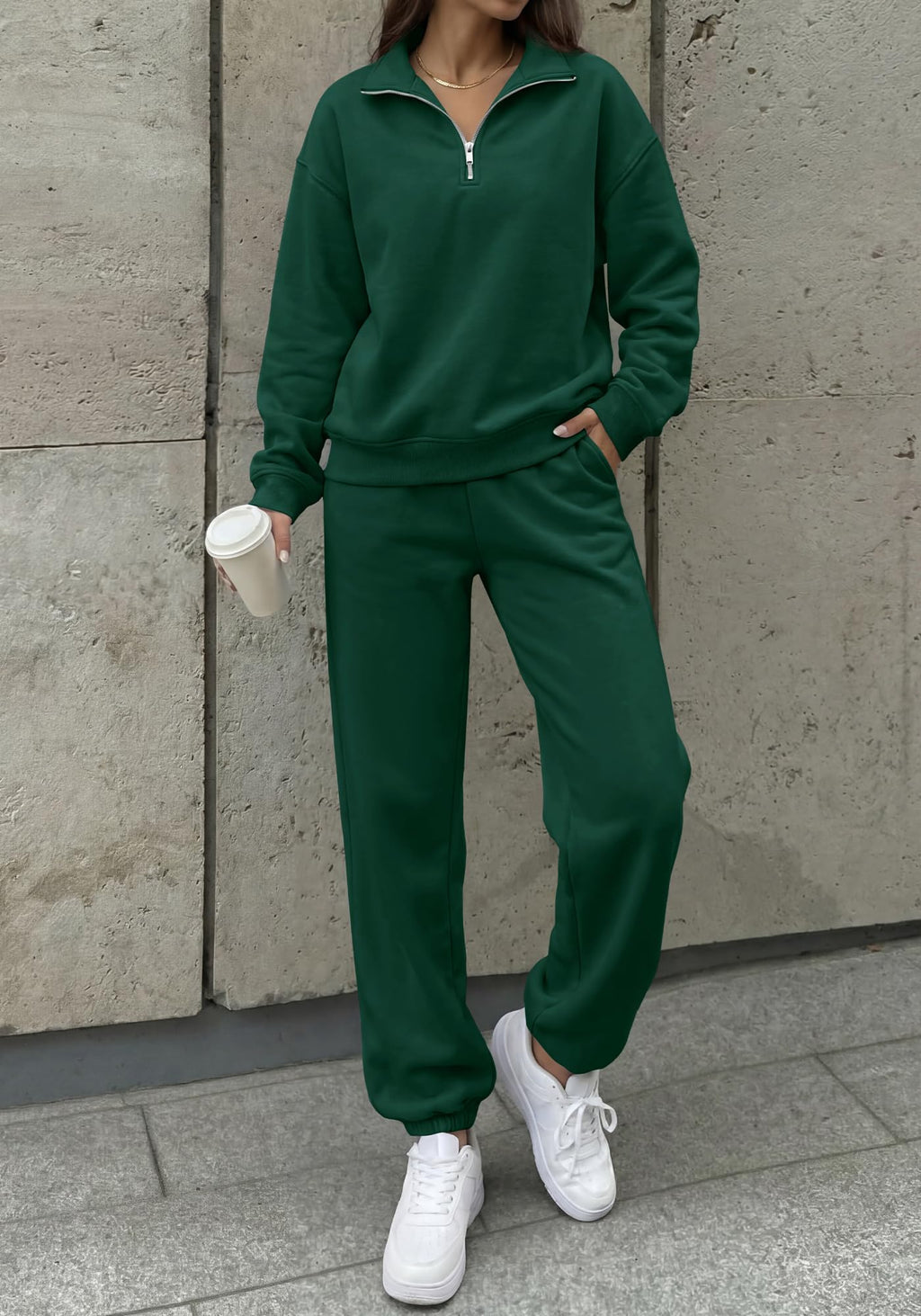 BTFBM Womens 2 Piece Outfits Sweatsuit Fleece Lounge Sets Quarter Zip Pullover Sweatshirt,Baggy Jogger Sweatpants,Fall Fashion Clothing,Airport Travel Matching Sweat Set