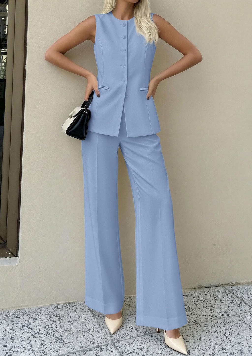 PRETTYGARDEN Women's 2 Piece Sets Summer  Work Clothes Sleeveless Blazer Vest Pants Suits Spring Business Casual Outfits