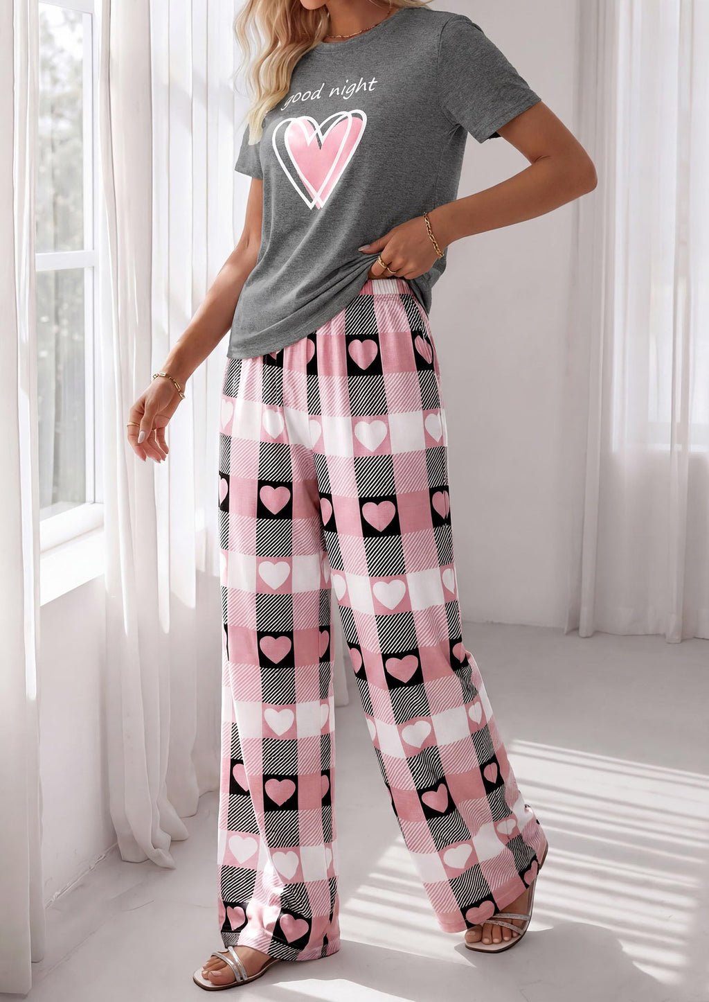 PRETTYGARDEN Womens Pajama Sets 2 Piece Lounge PJ Set Summer Soft Sleepwear Short Sleeve Top Loose Pants Spring Outfits