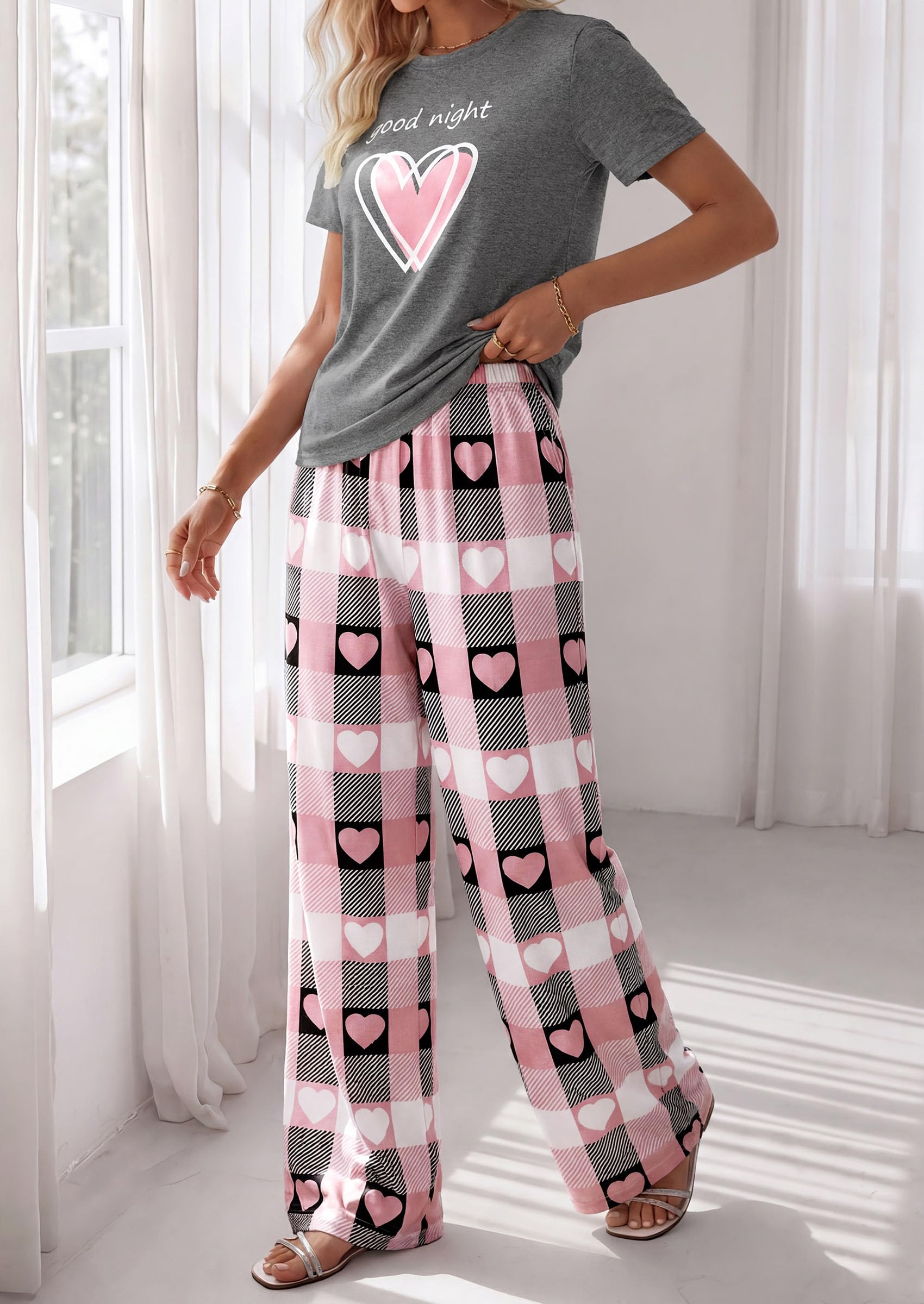 PRETTYGARDEN Womens Pajama Sets 2 Piece Lounge PJ Set Summer Soft Sleepwear Short Sleeve Top Loose Pants Spring Outfits