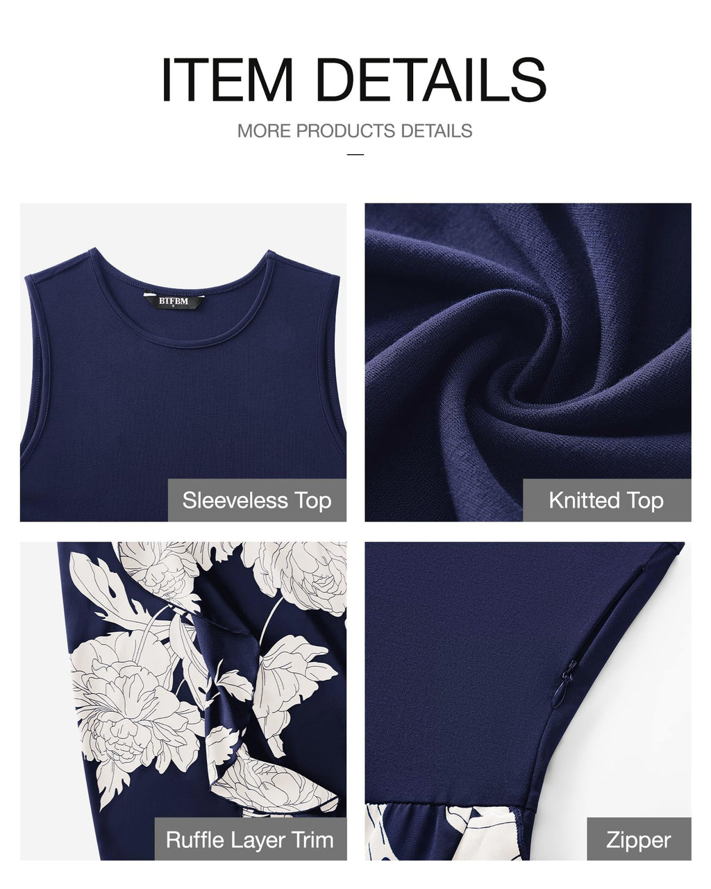 FreshPretty Women Casual Sleeveless Summer Dresses Spring Crewneck Patchwork Boho Floral Ruffle Cocktail Party Midi Dress