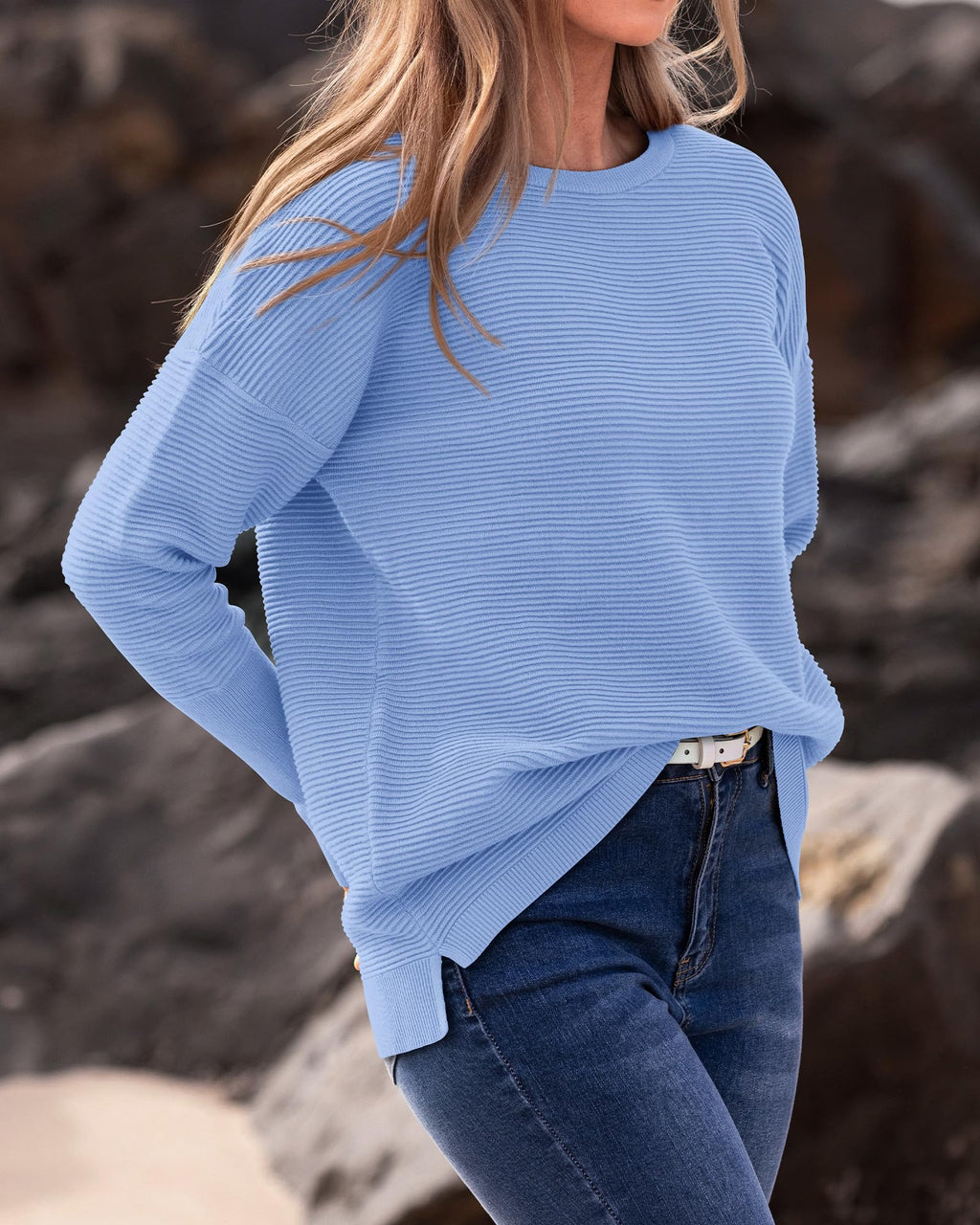 FreshPrettyFall Sweaters for Women Casual Long Sleeve Sweater Striped Loose Fit Pullover Tops