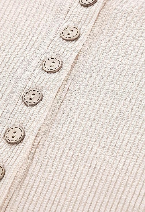 FreshPretty Women Long Sleeve Shirts Spring Solid Button Up V Neck Lace Long Sleeves Slim Fit Knit Casual Fall T-Shirts